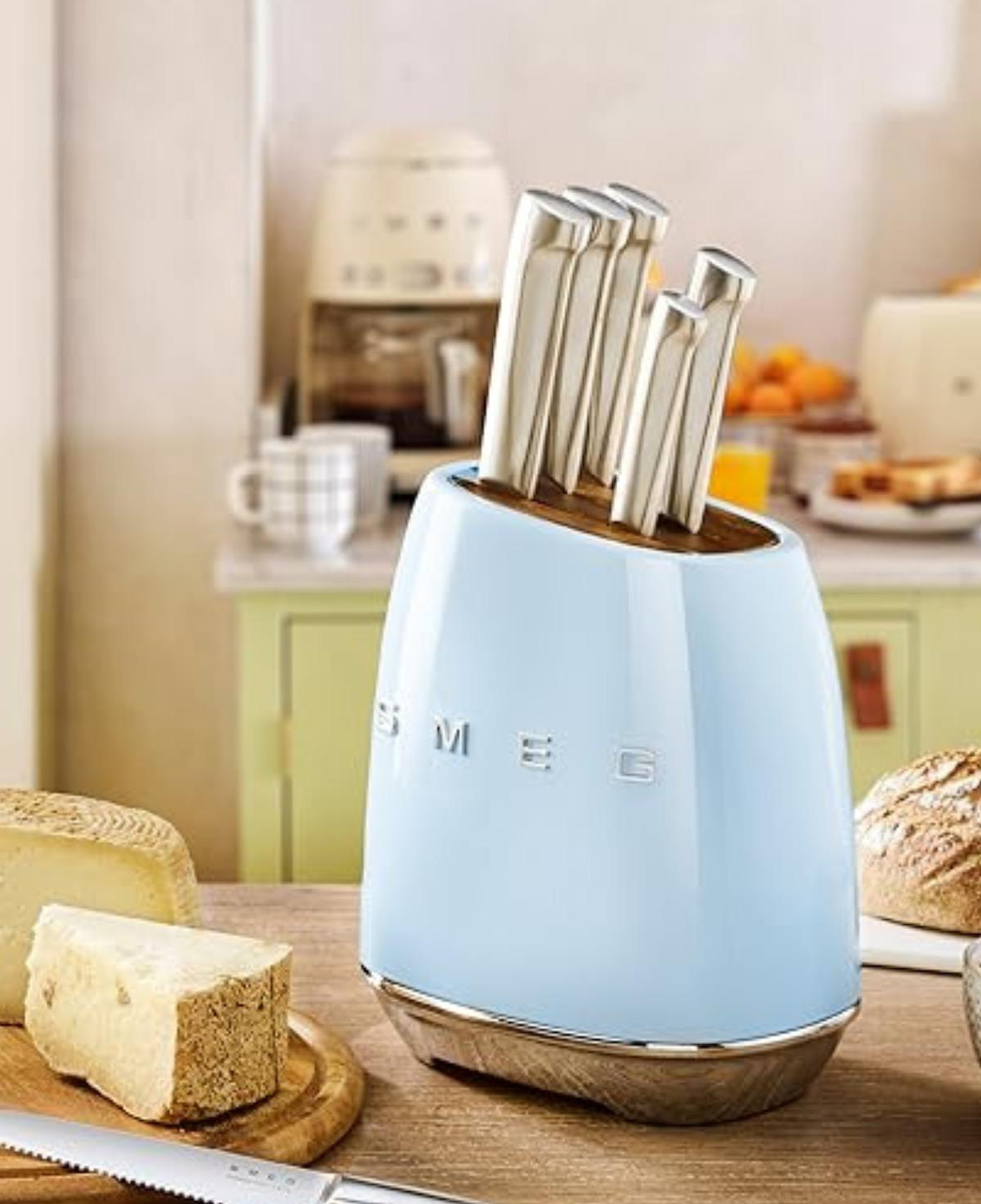 Smeg 50's Style Krem Retro 6'lı Blok Bıçak Seti