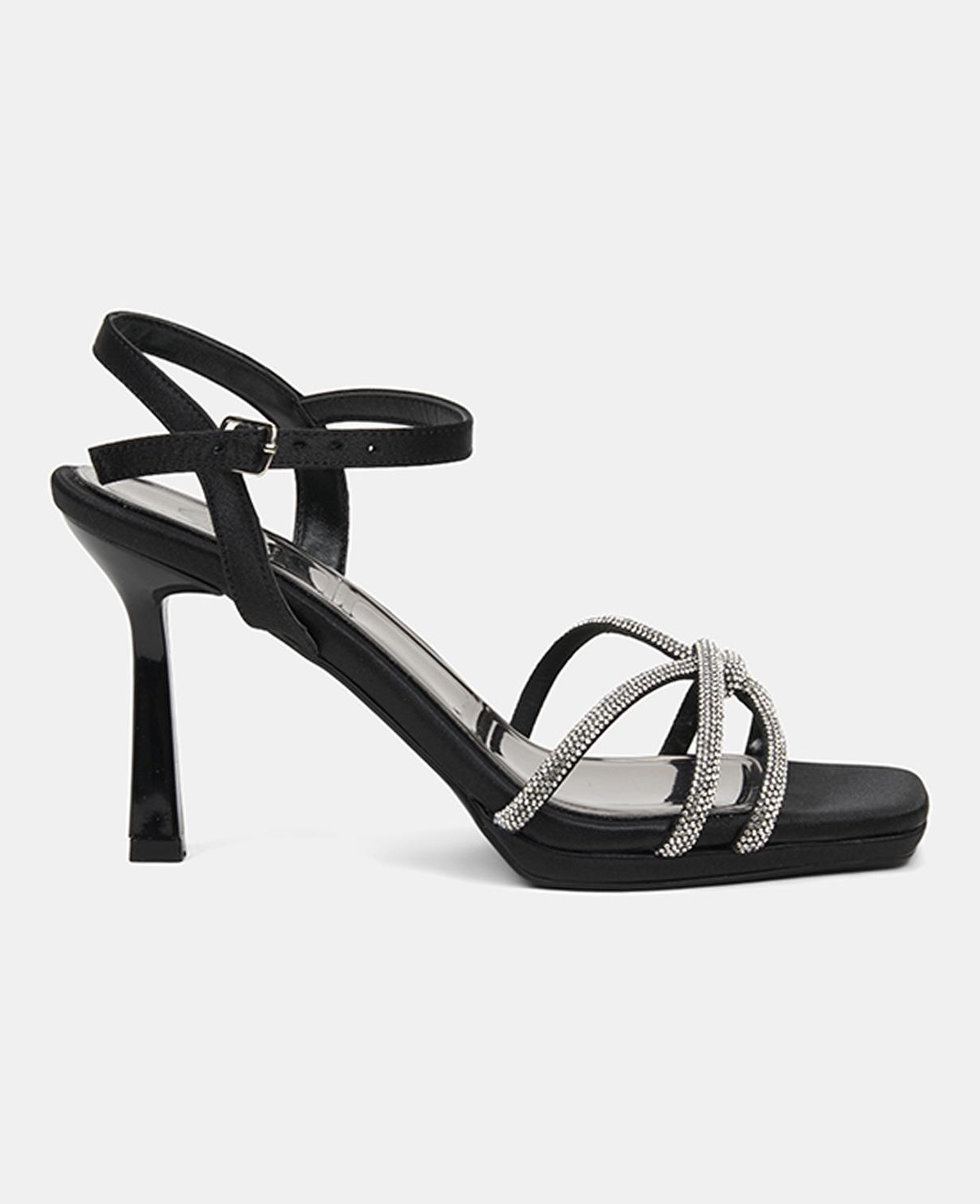 Kadın Siyah Taşlı Ayarlanabilir Tokalı Topuklu Abiye Sandalet