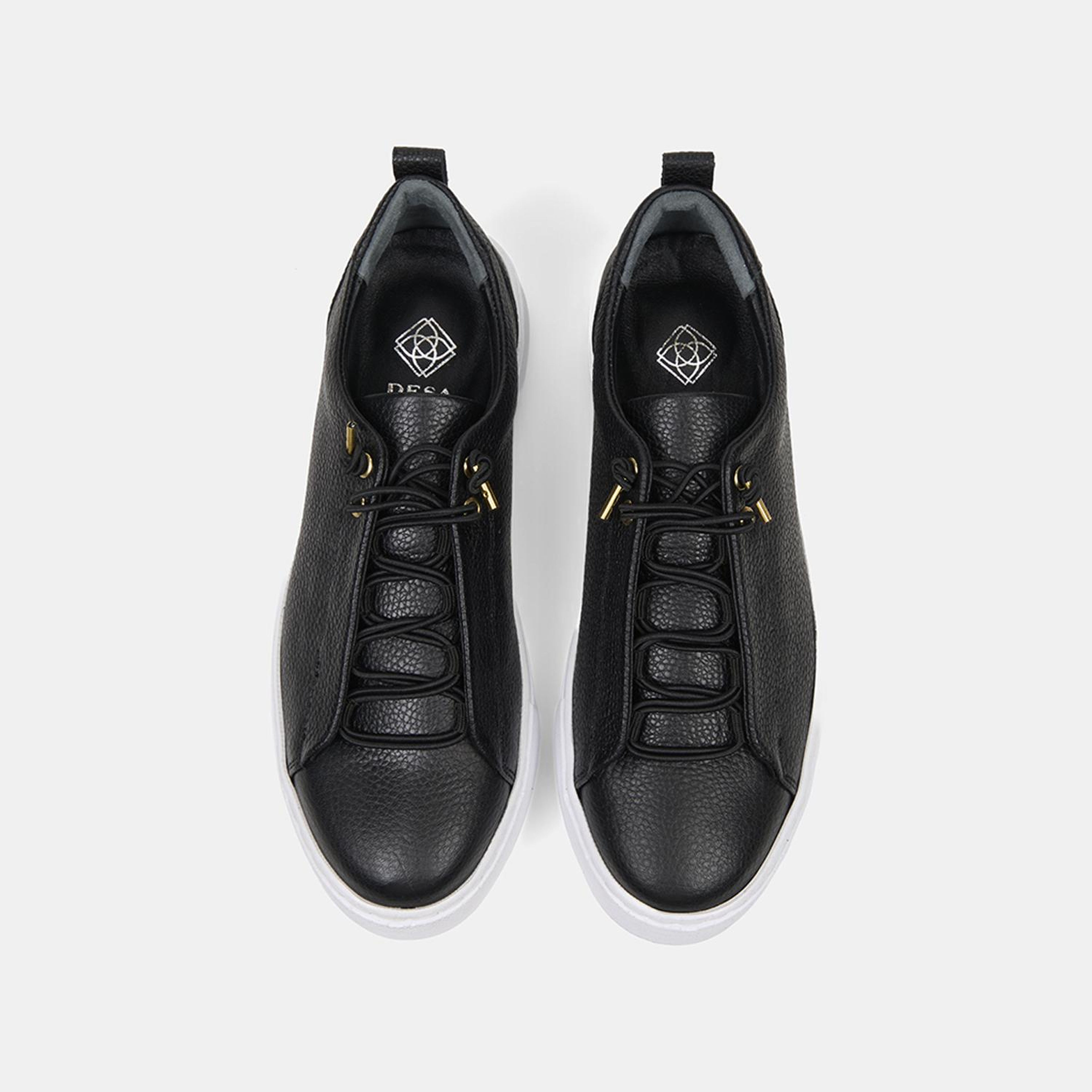 Kadın Siyah Lastik Bağcıklı Kalın Tabanlı Deri Spor Ayakkabı