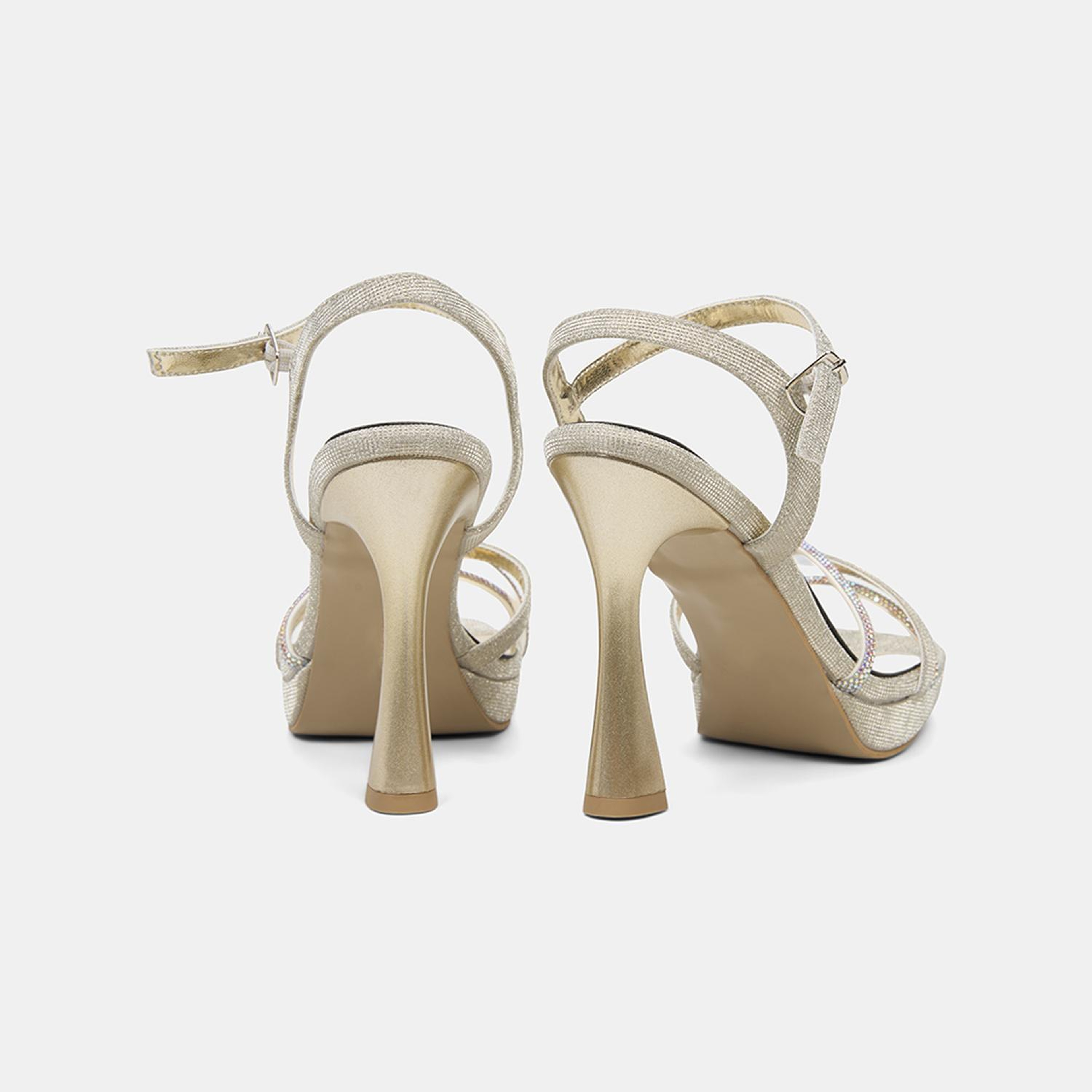 Kadın Gold Taşlı Ayarlanabilir Tokalı Topuklu Abiye Sandalet