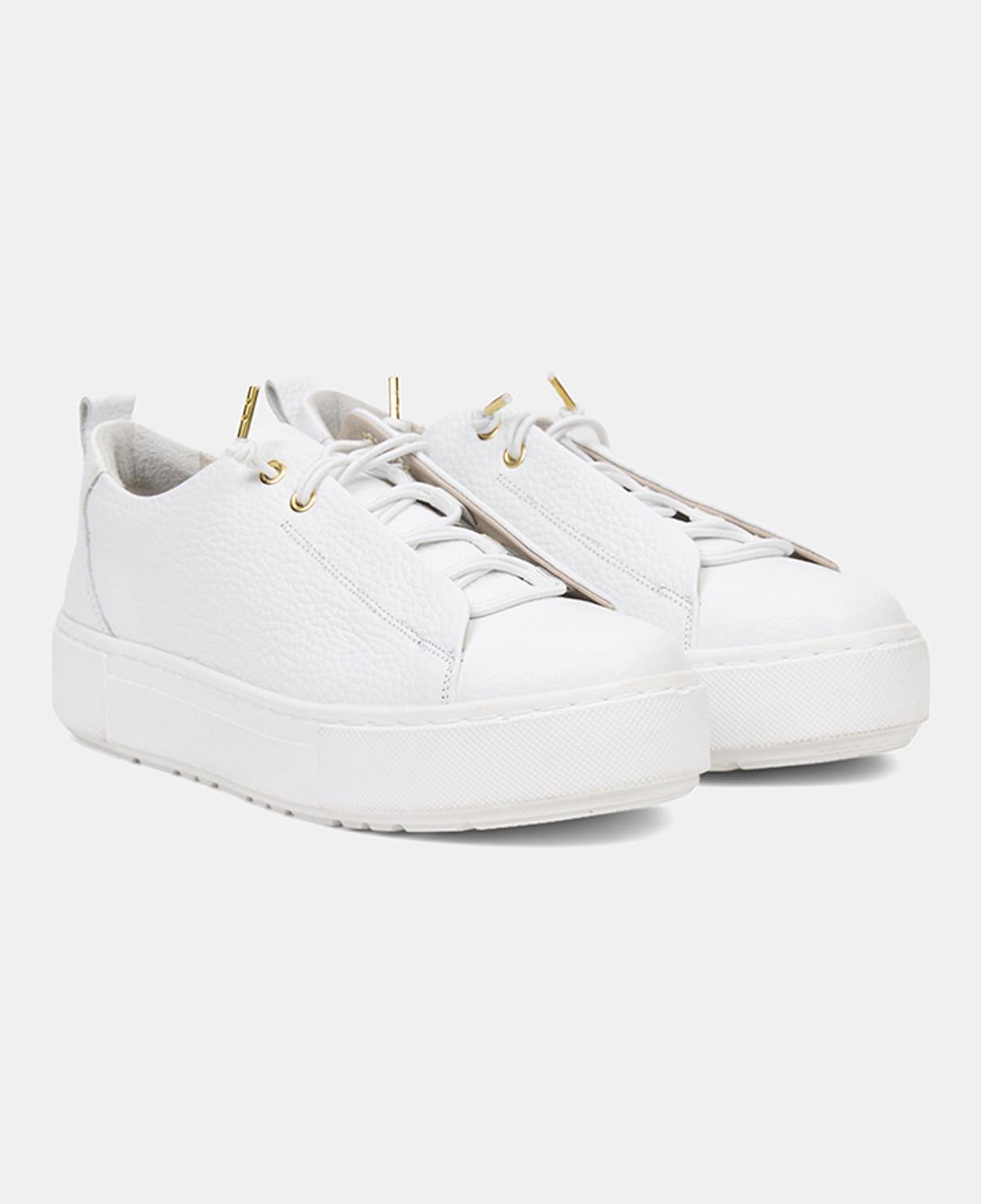 Kadın Beyaz Lastik Bağcıklı Kalın Tabanlı Deri Spor Ayakkabı