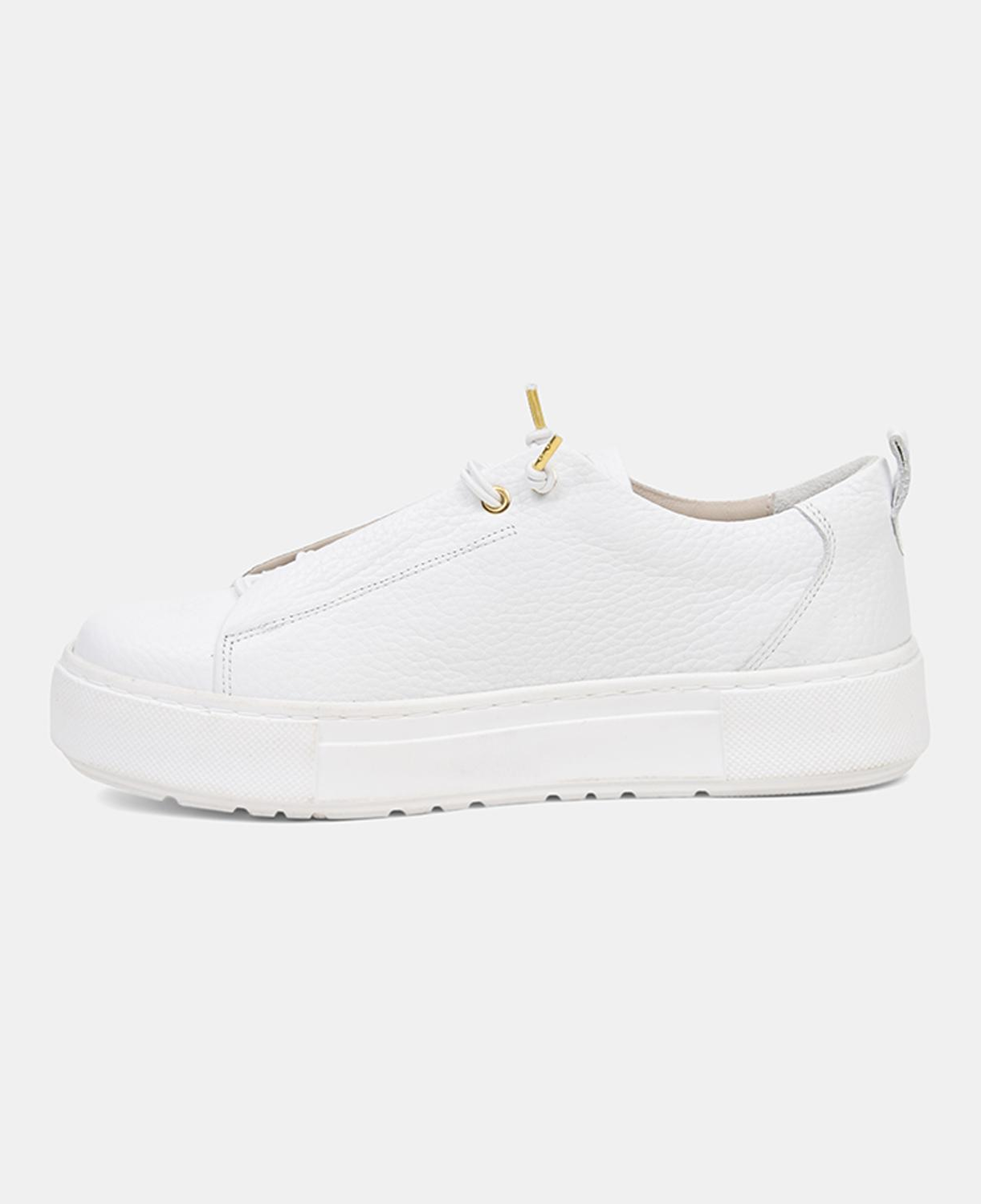 Kadın Beyaz Lastik Bağcıklı Kalın Tabanlı Deri Spor Ayakkabı