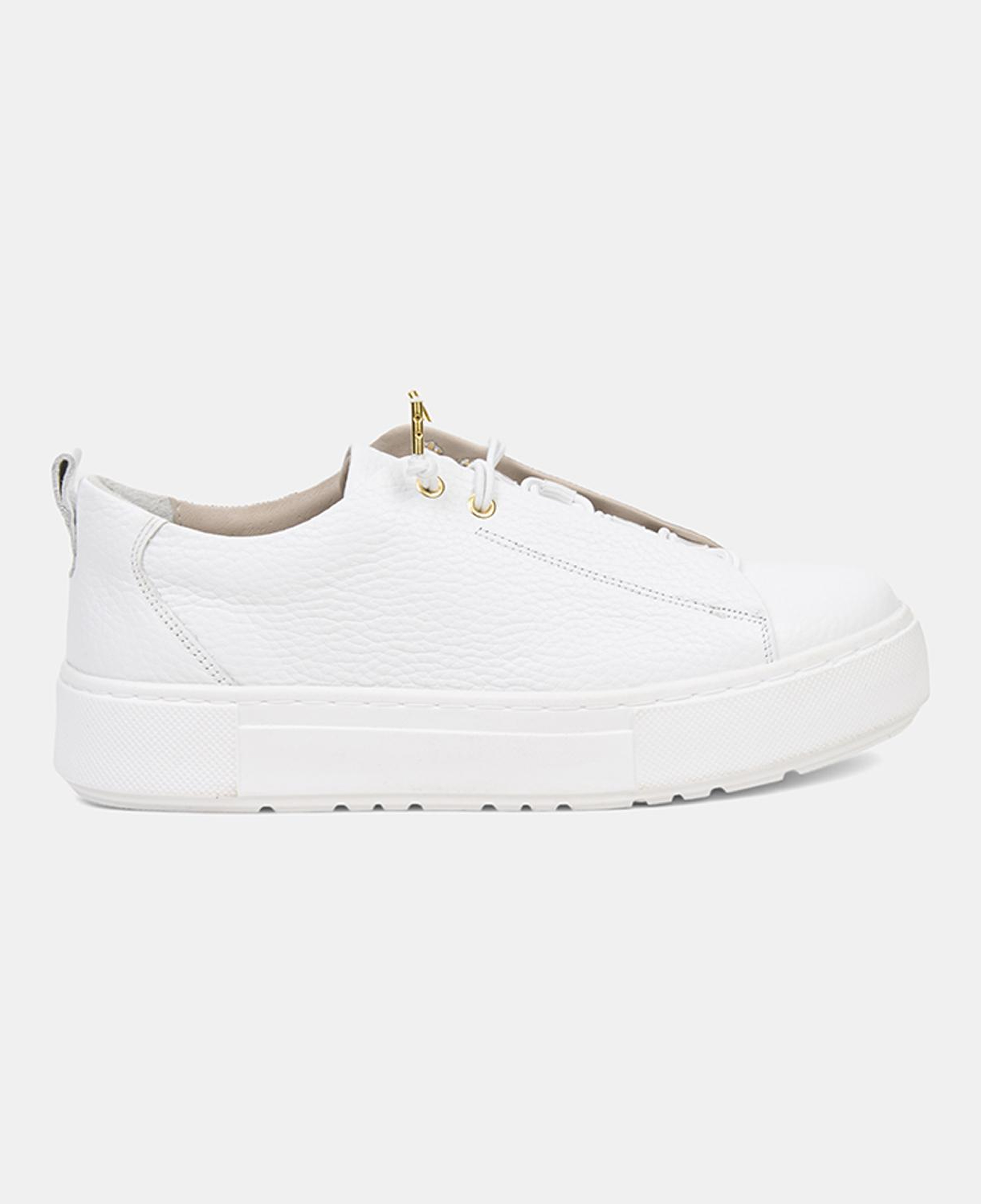 Kadın Beyaz Lastik Bağcıklı Kalın Tabanlı Deri Spor Ayakkabı