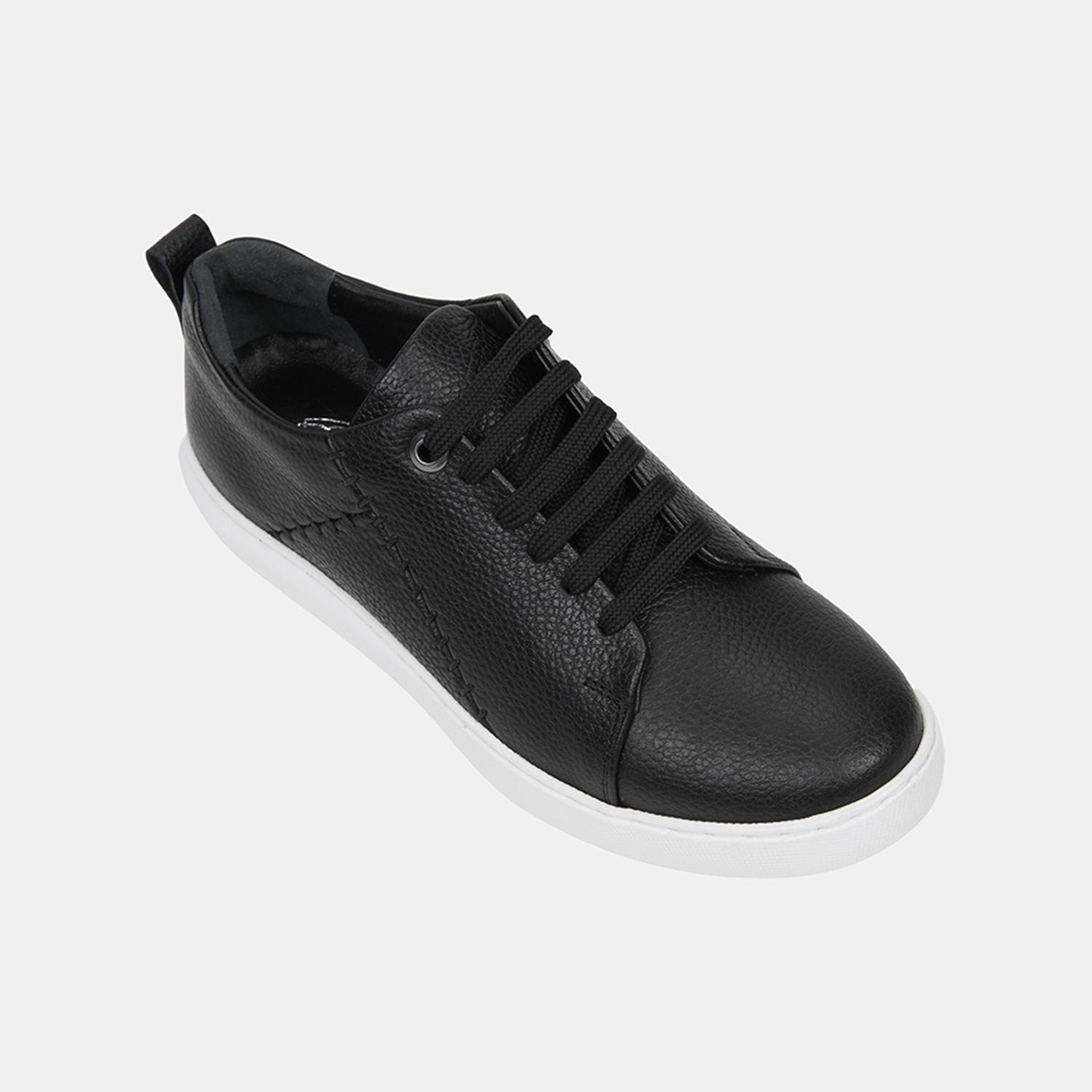 Kadın Siyah Bağcıklı Dikiş Detaylı Dokulu Deri Spor Ayakkabı