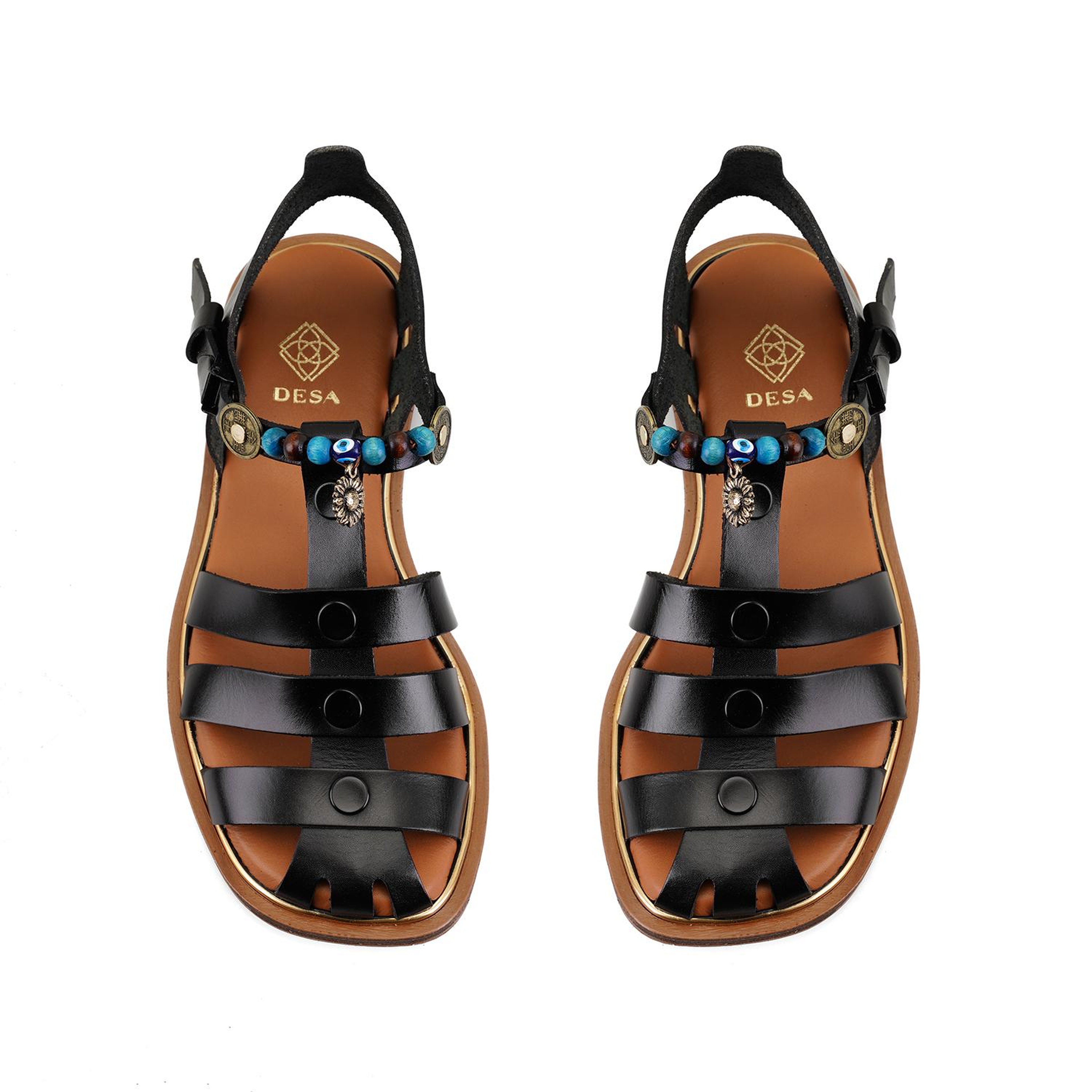 Kadın Siyah Aksesuar Detaylı Deri Sandalet