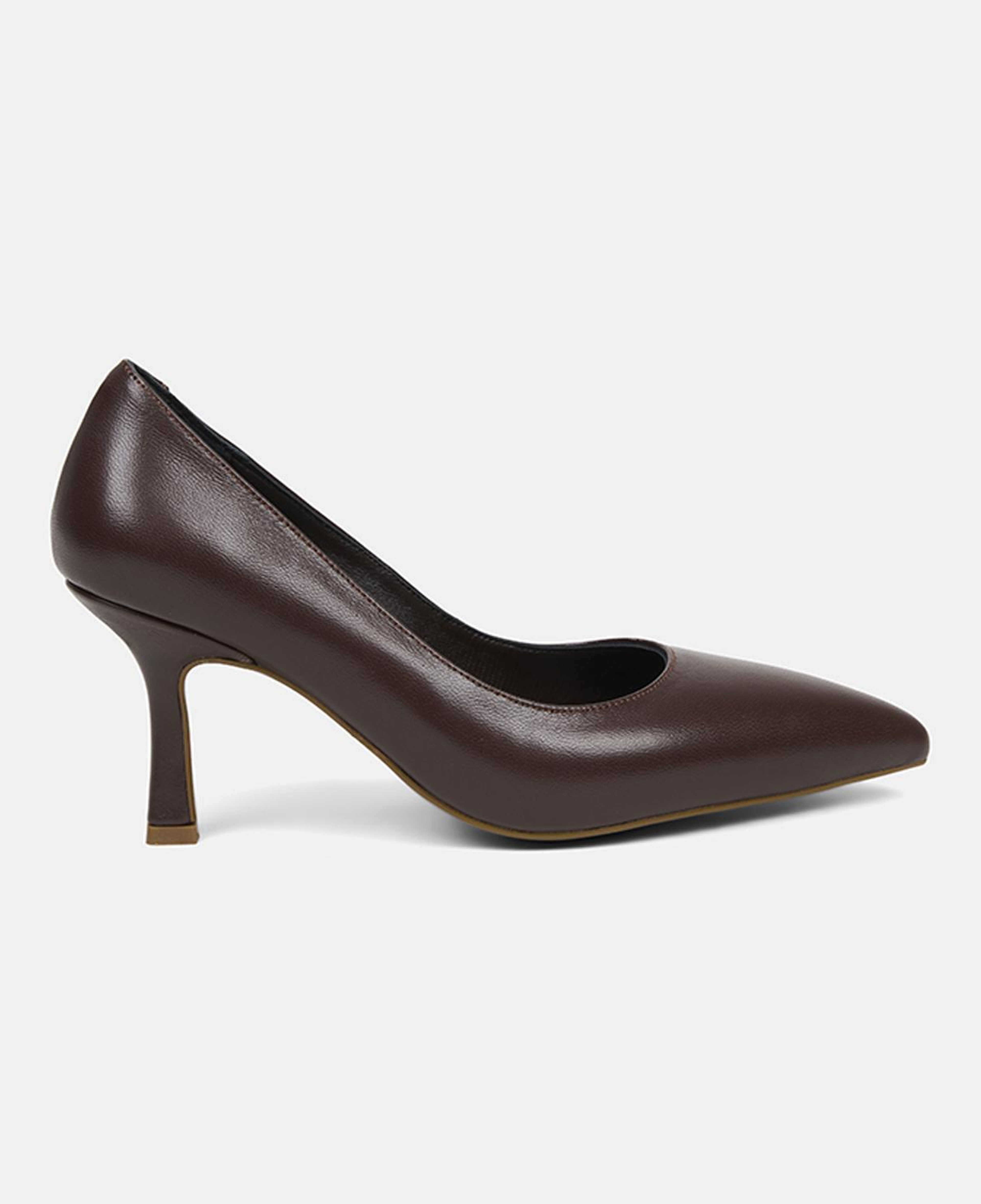 Kadın Kahve Sivri Burunlu Klasik Deri Stiletto