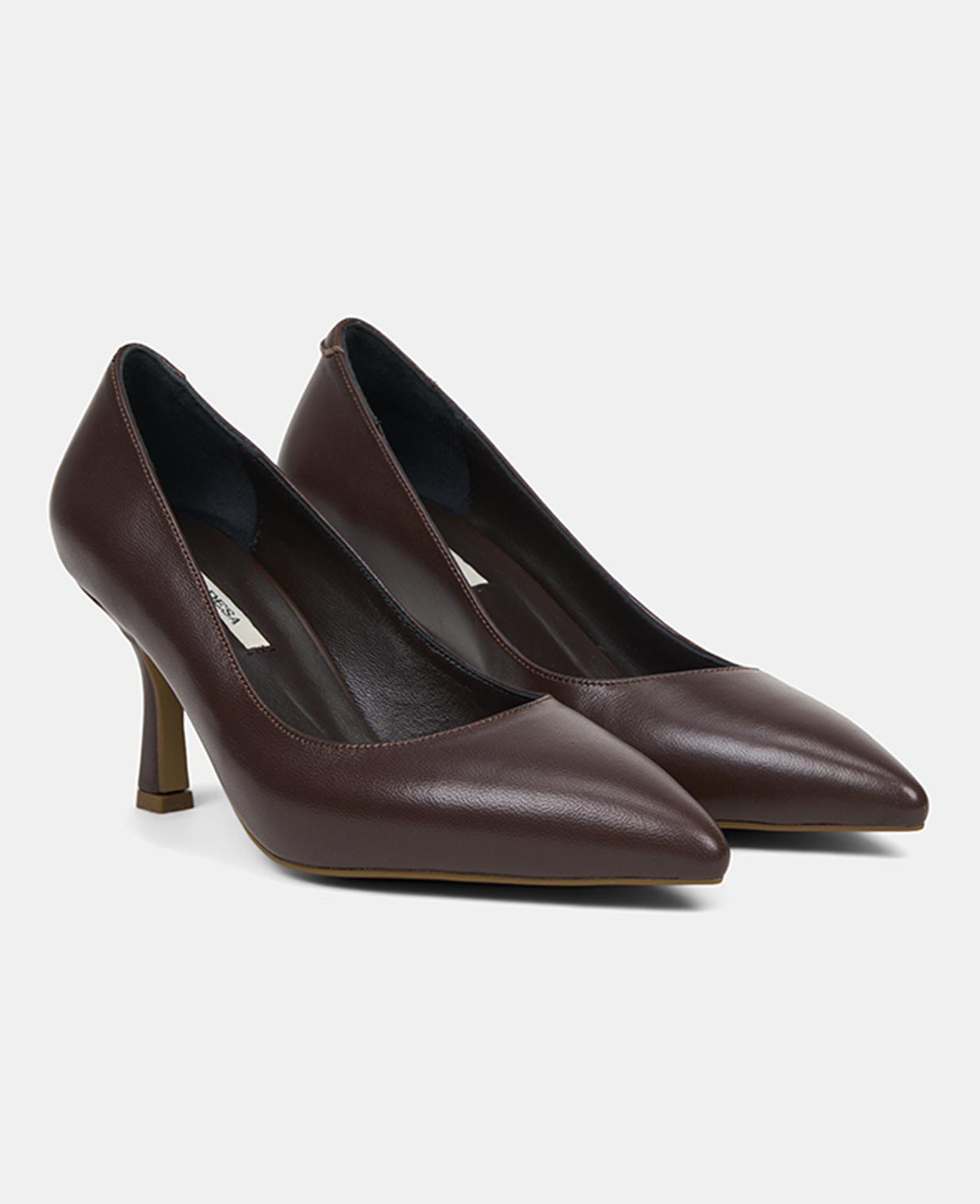 Kadın Kahve Sivri Burunlu Klasik Deri Stiletto