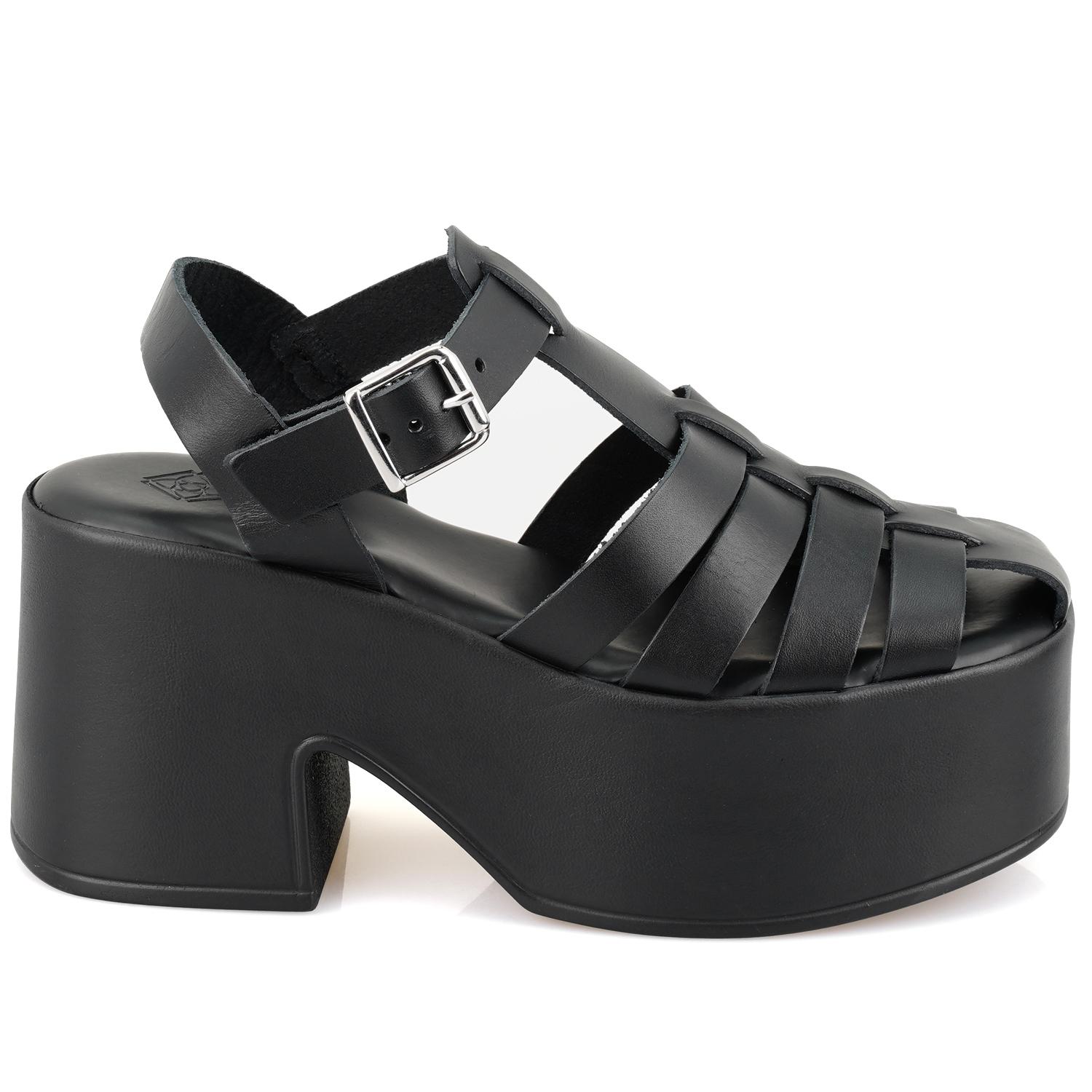 Kadın Siyah Dolgu Topuklu Deri Sandalet