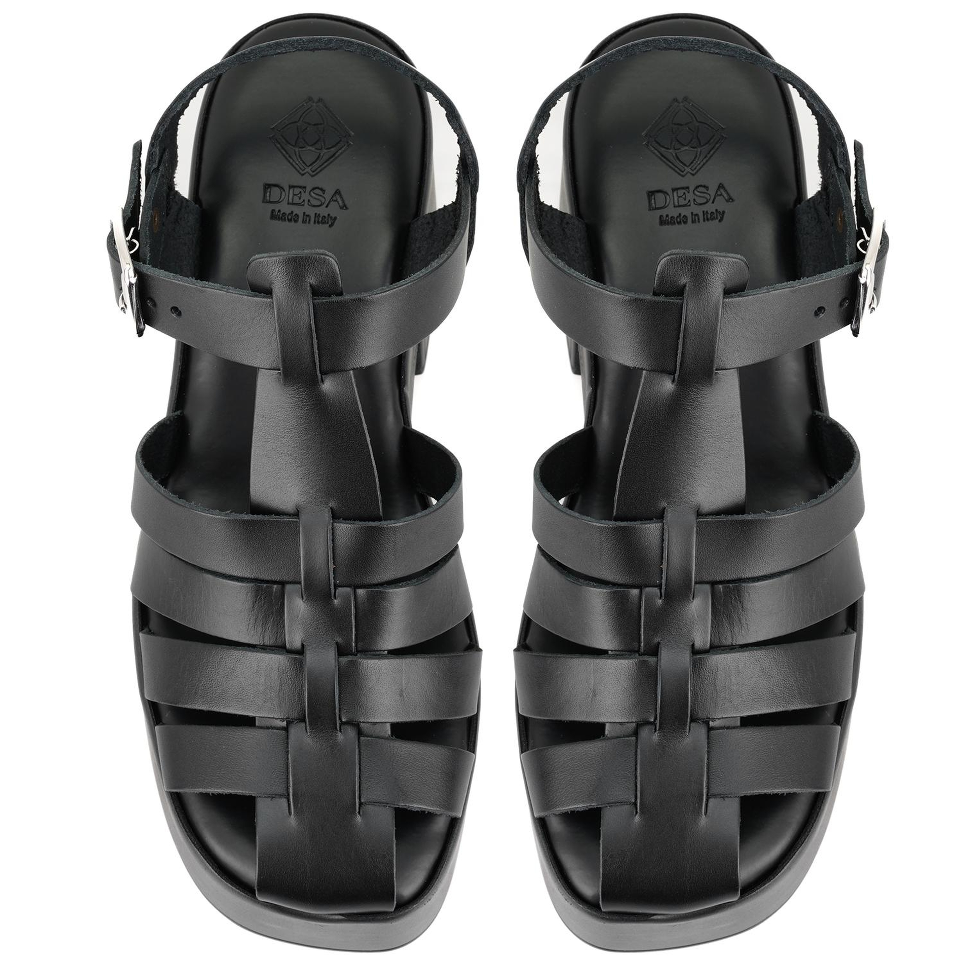 Kadın Siyah Dolgu Topuklu Deri Sandalet