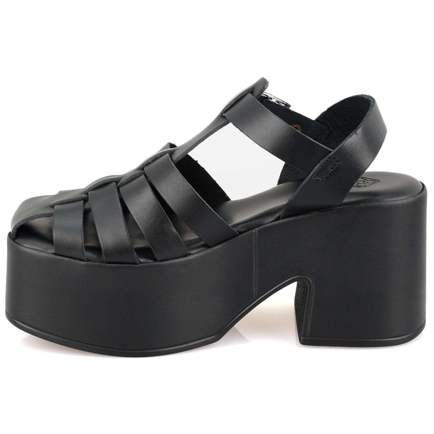 Kadın Siyah Dolgu Topuklu Deri Sandalet