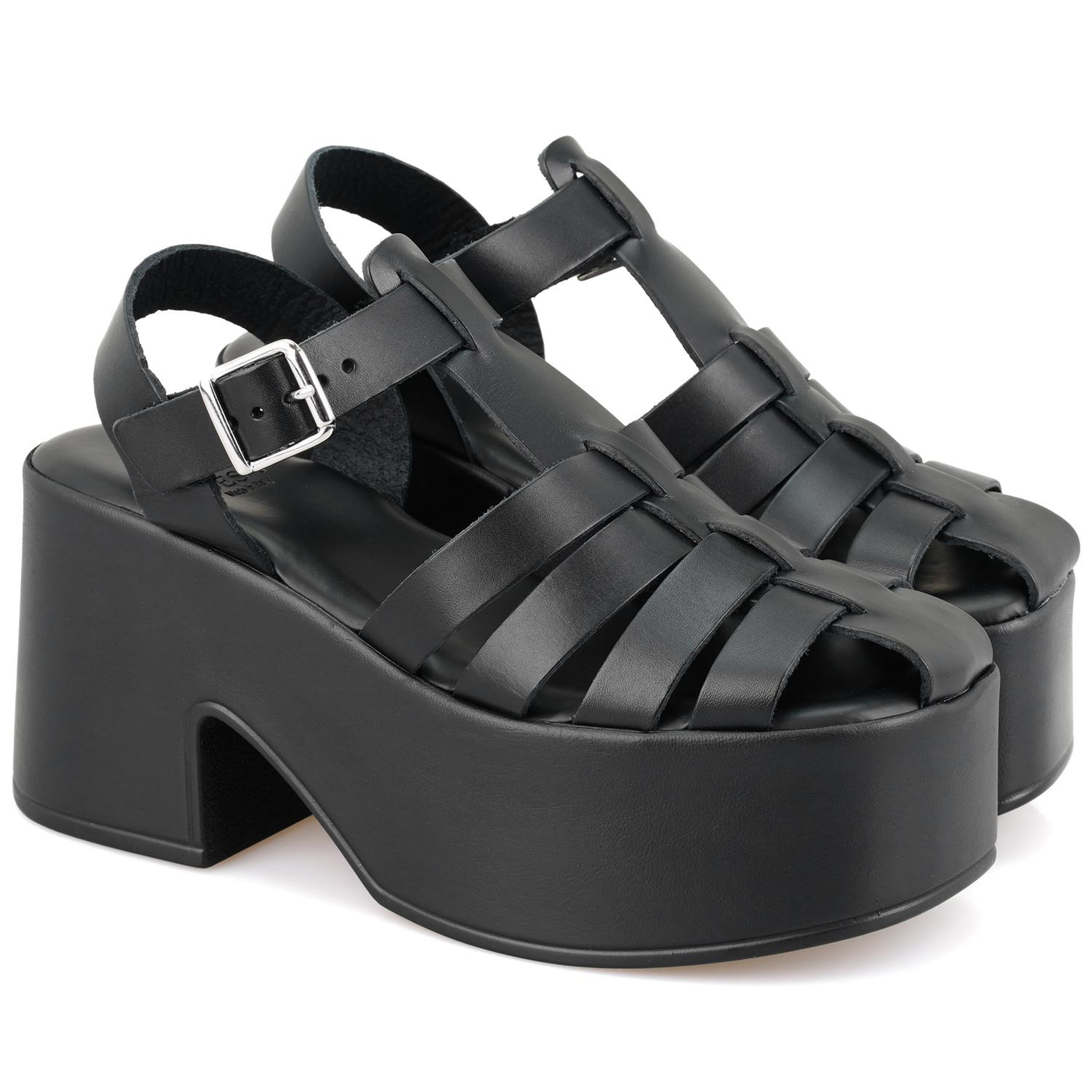 Kadın Siyah Dolgu Topuklu Deri Sandalet