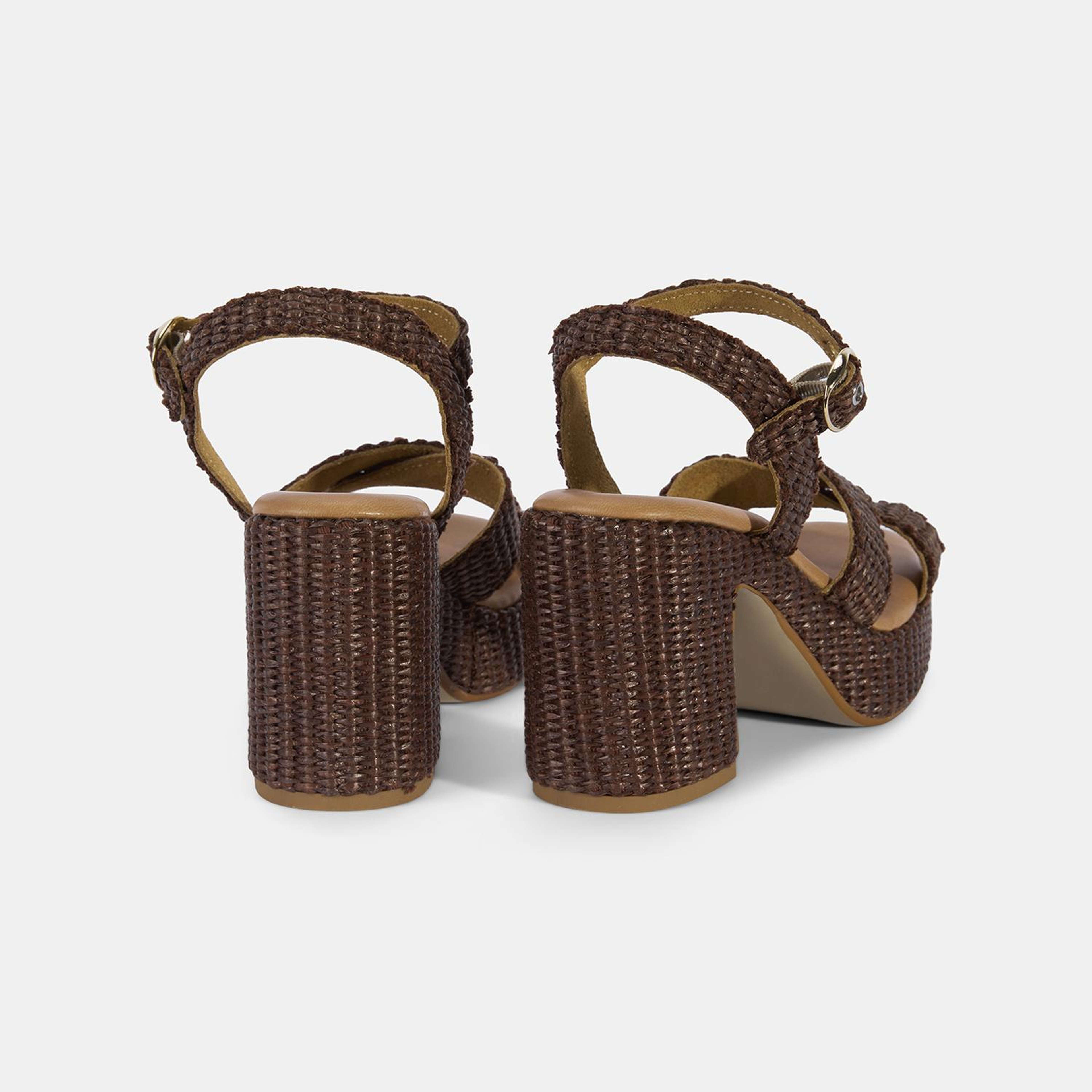 Kadın Kahve Ayarlanabilir Tokalı Hasır Topuklu Sandalet