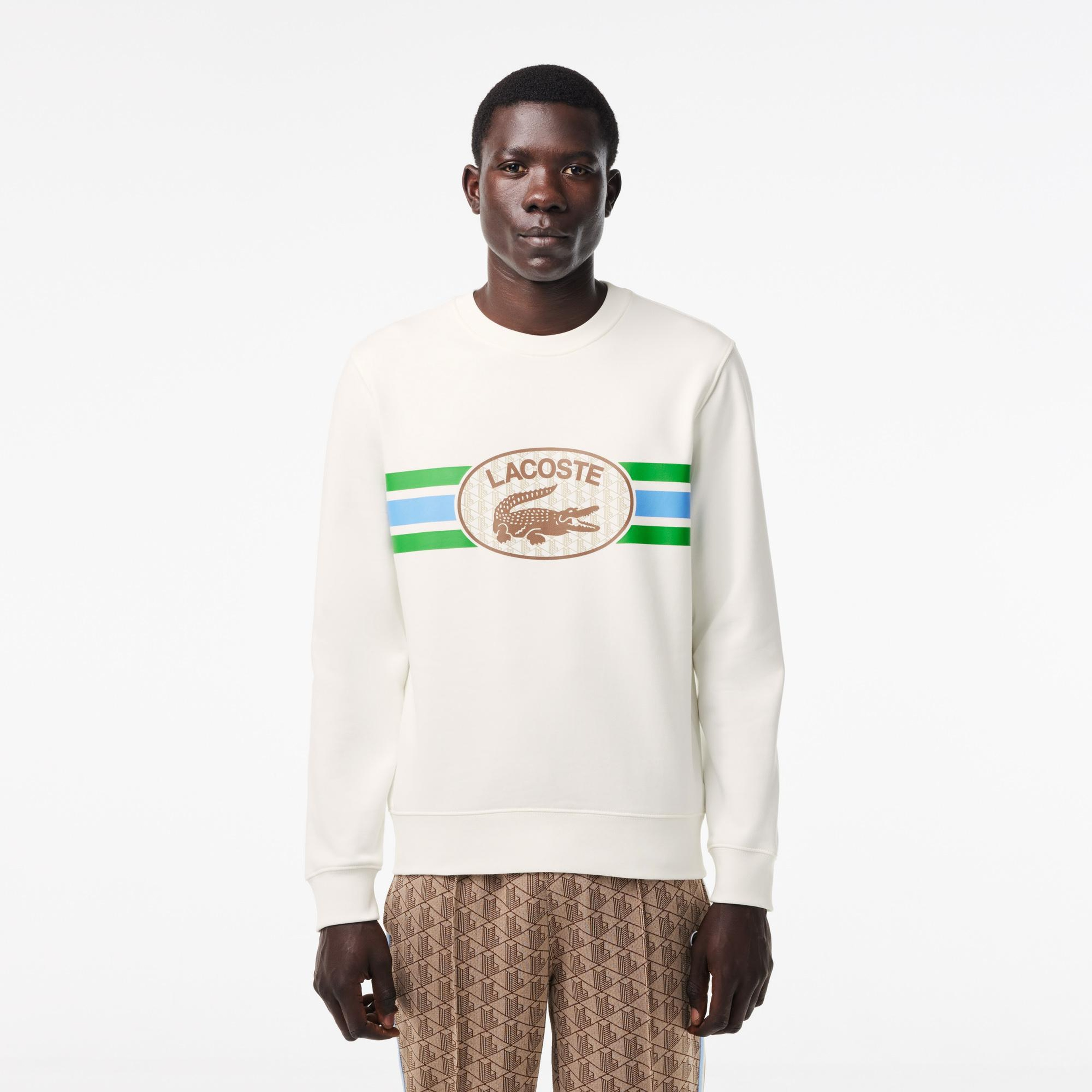 Erkek Classic Fit Bisiklet Yaka Baskılı Krem Sweatshirt