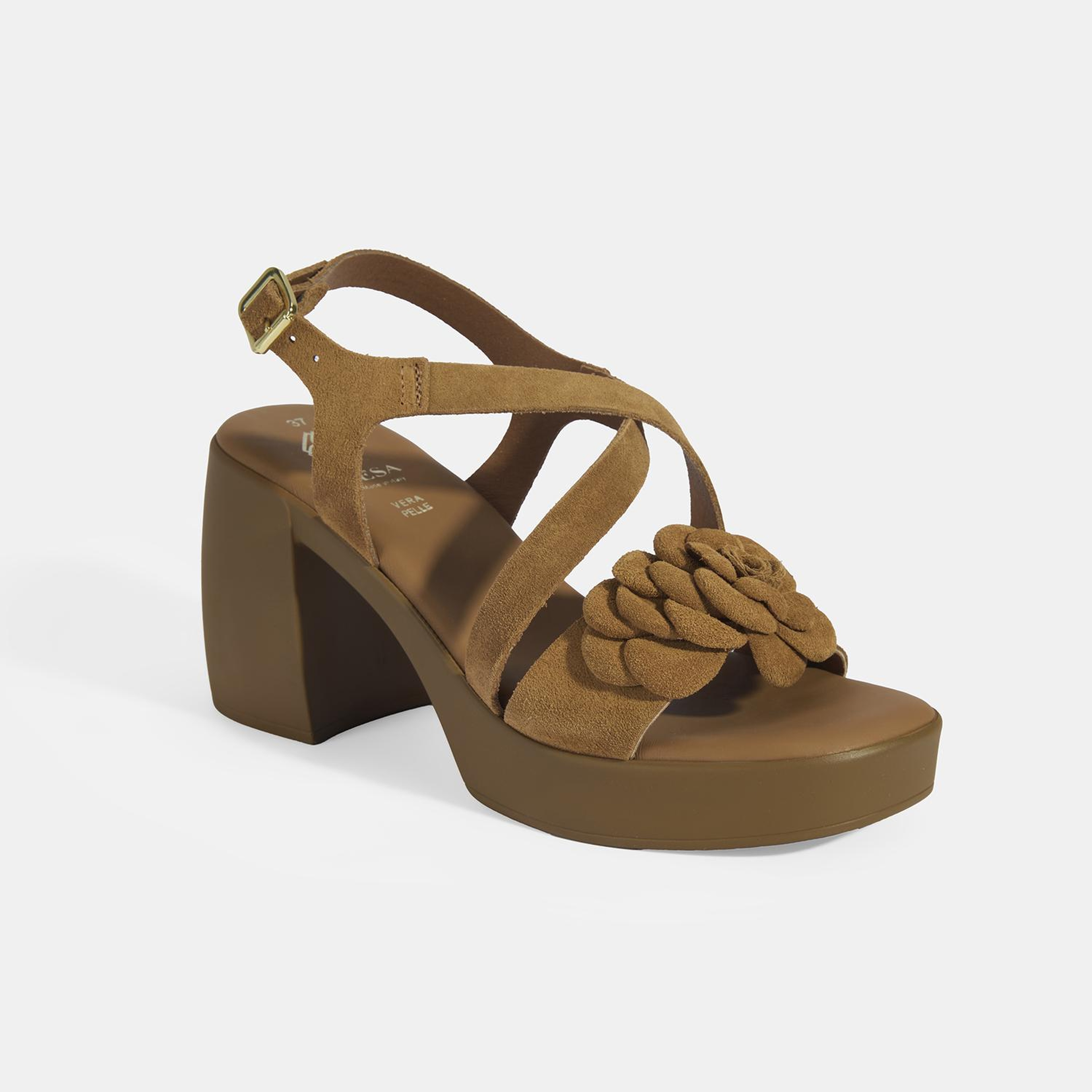 Kadın Taba Ayarlanabilir Tokalı Süet Topuklu Sandalet