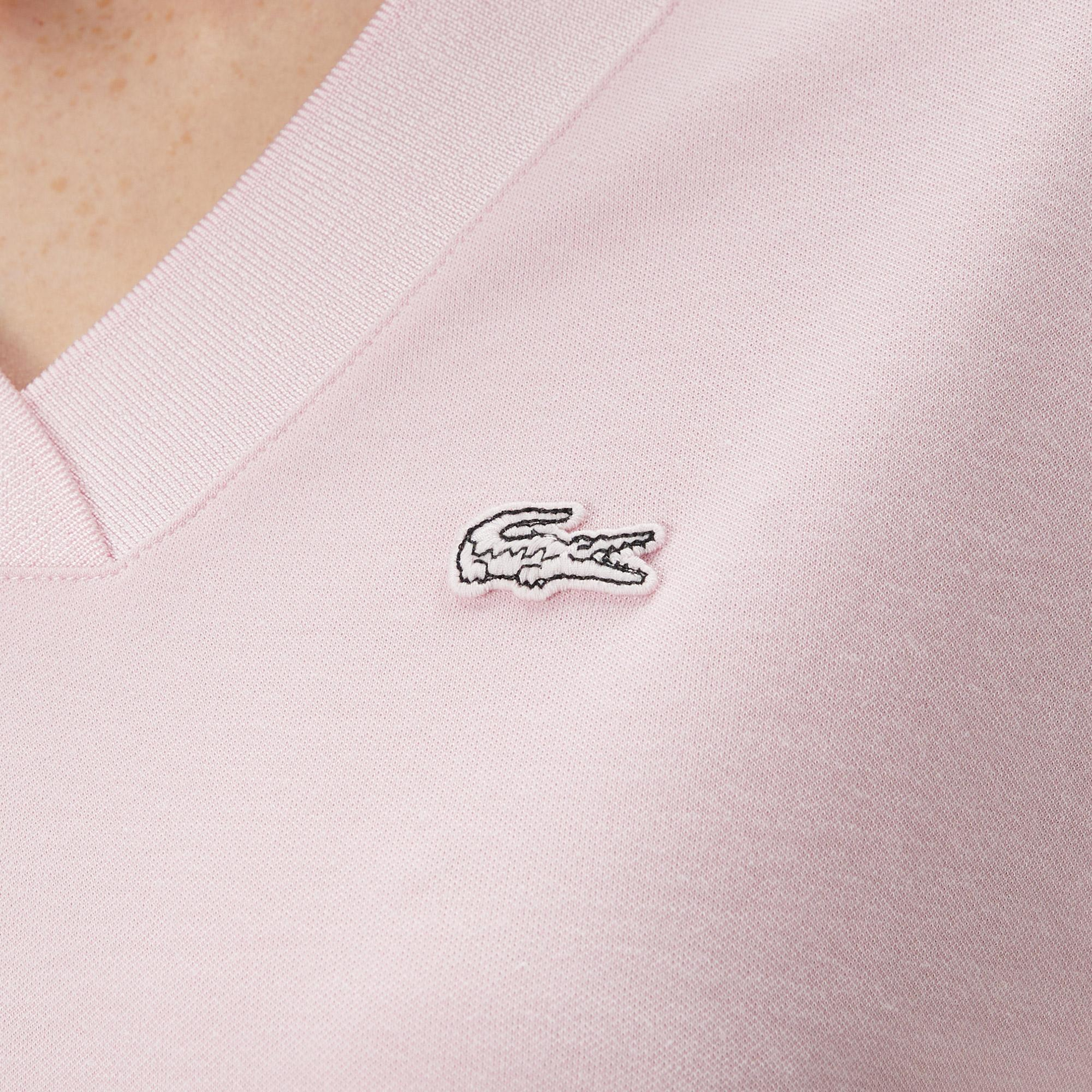 Lacoste Kadın Slim Fit V Yaka Açık Pembe T-Shirt