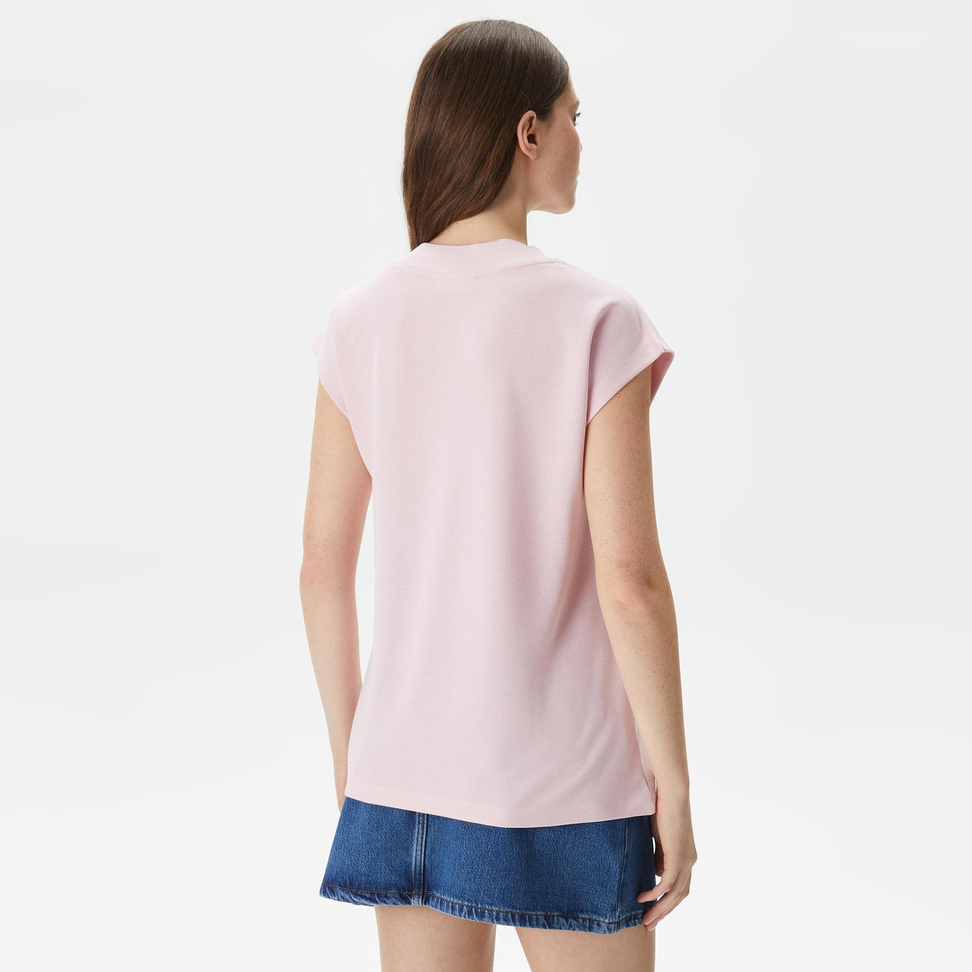 Lacoste Kadın Slim Fit V Yaka Açık Pembe T-Shirt