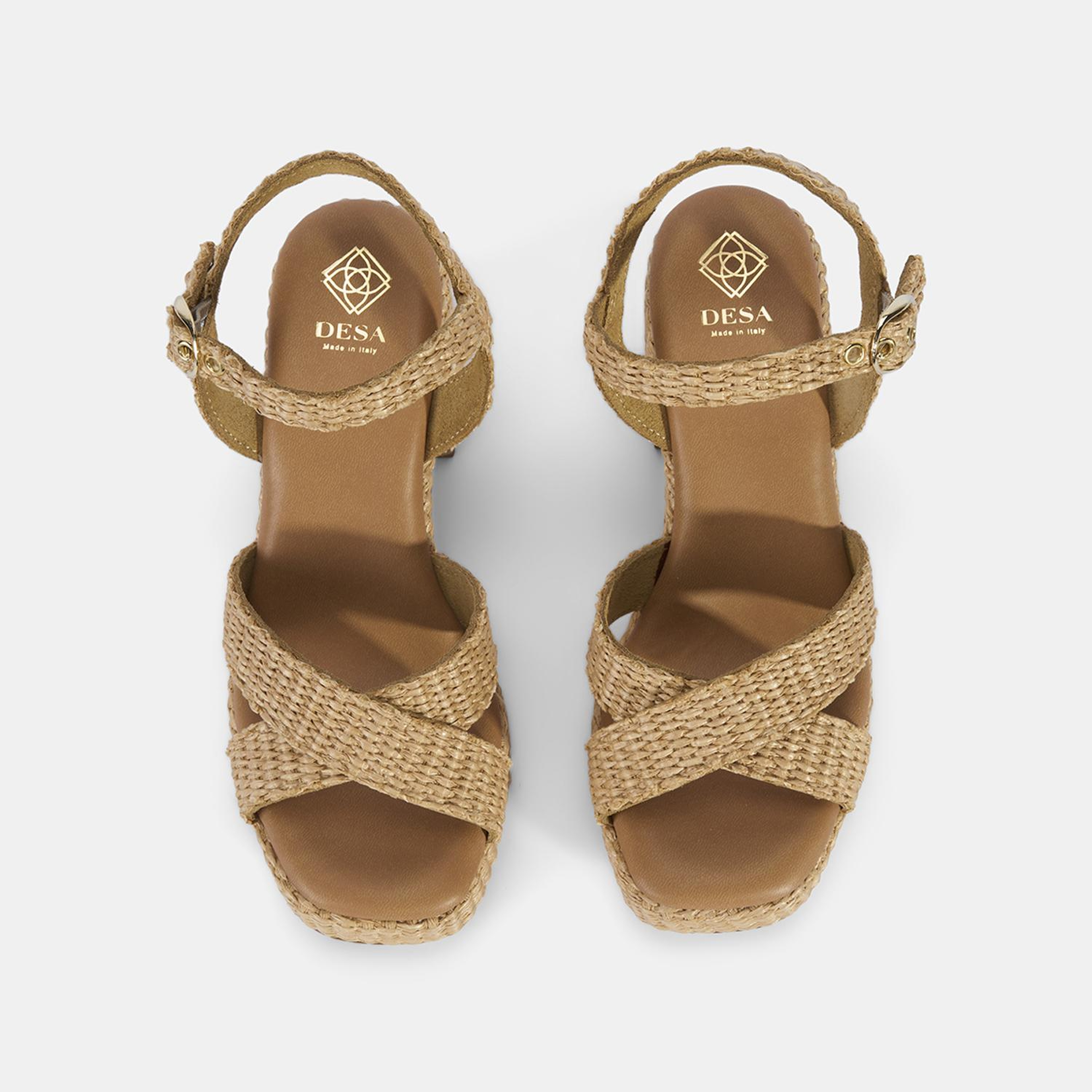 Kadın Bej Ayarlanabilir Tokalı Hasır Topuklu Sandalet