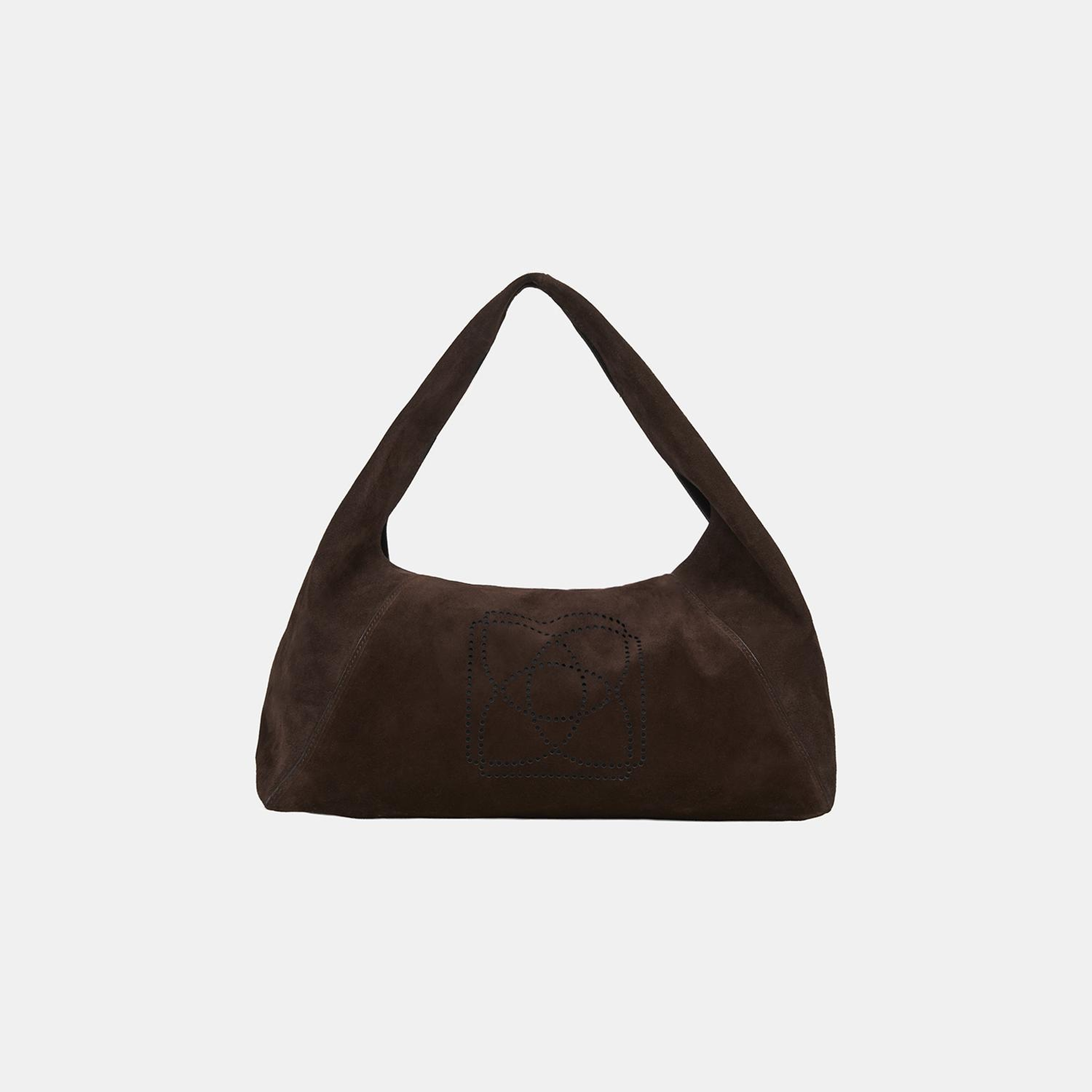 Kadın Koyu Kahve Monogram Logolu Süet Deri Omuz Çantası