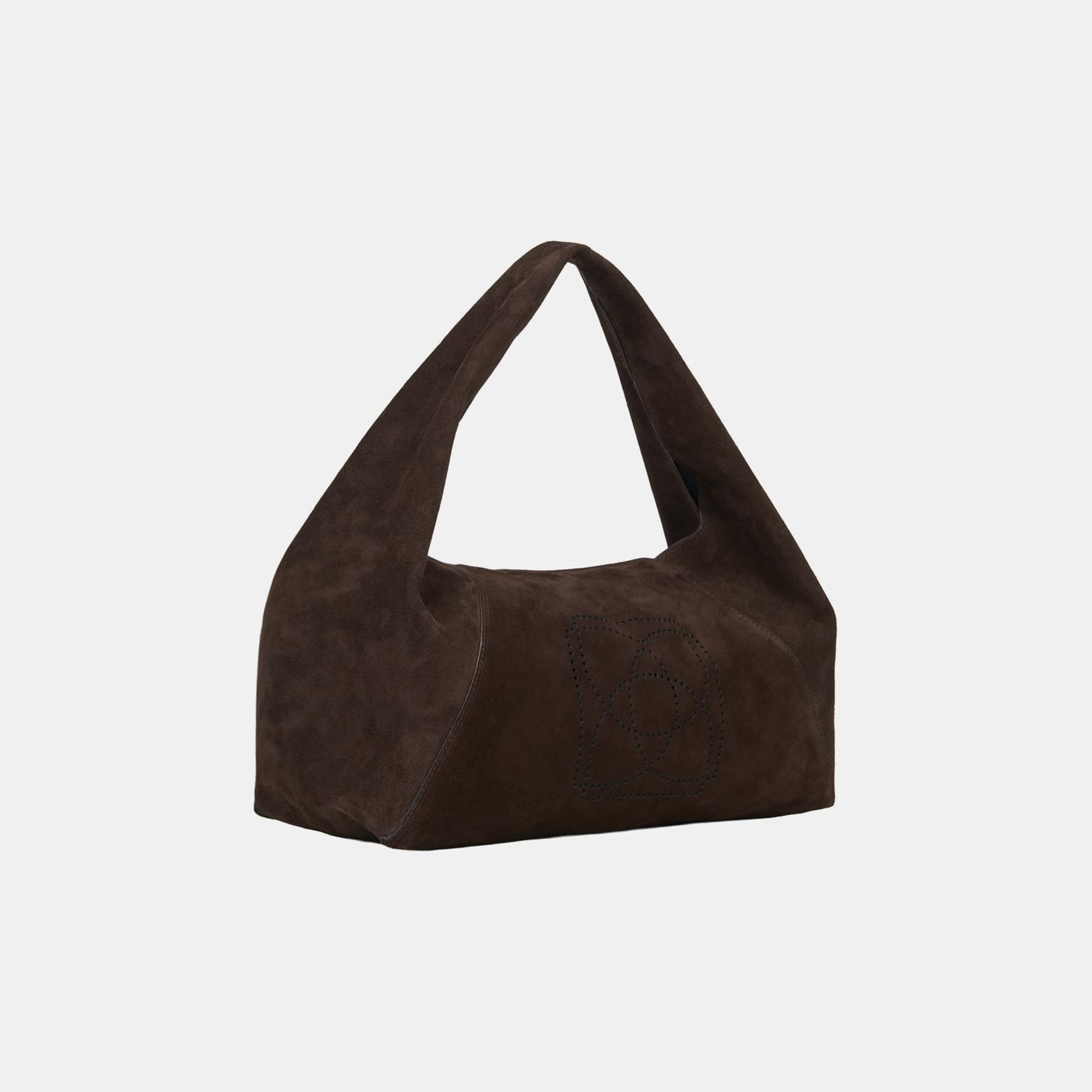 Kadın Koyu Kahve Monogram Logolu Süet Deri Omuz Çantası