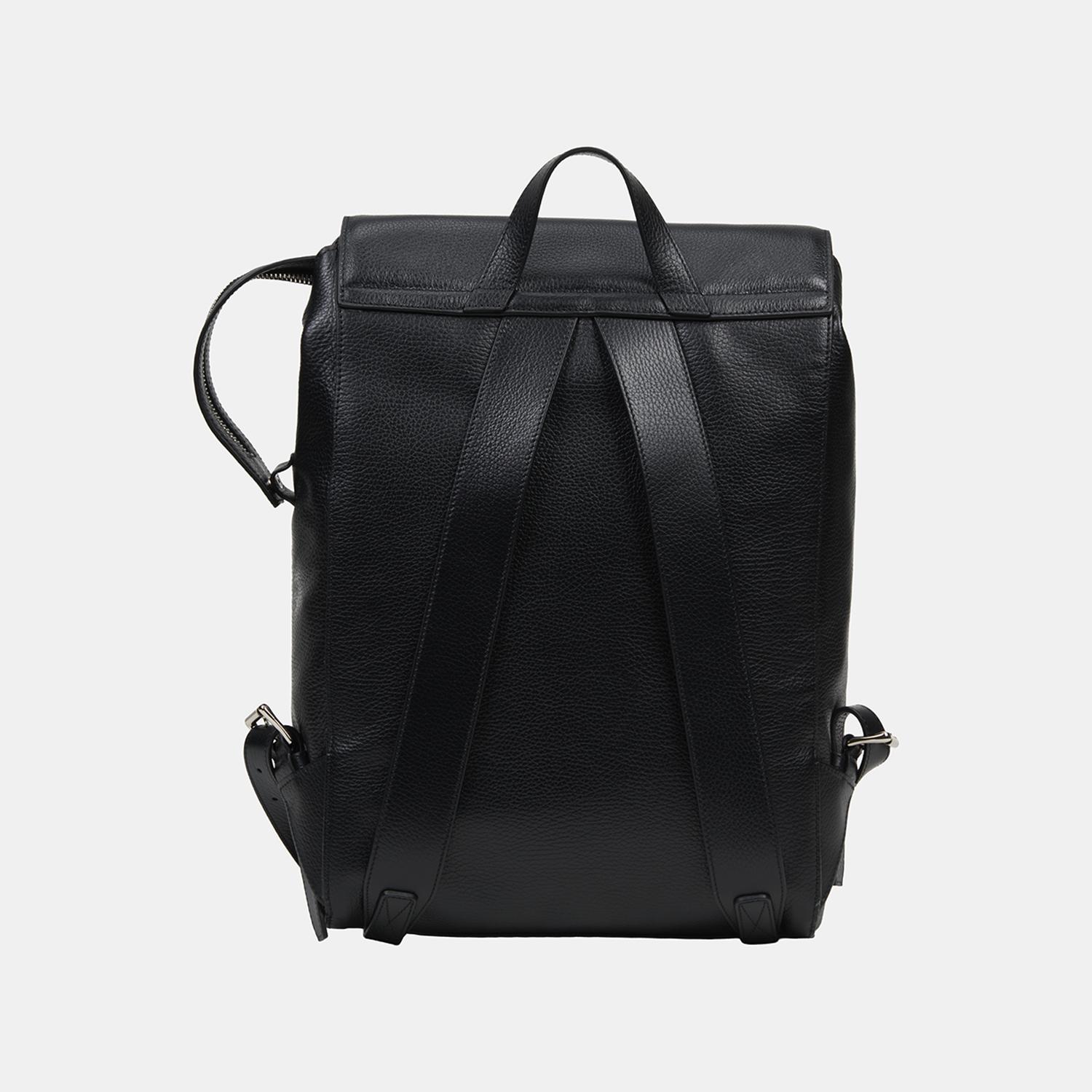 Erkek Siyah Deri Laptop Sırt Çantası 14"