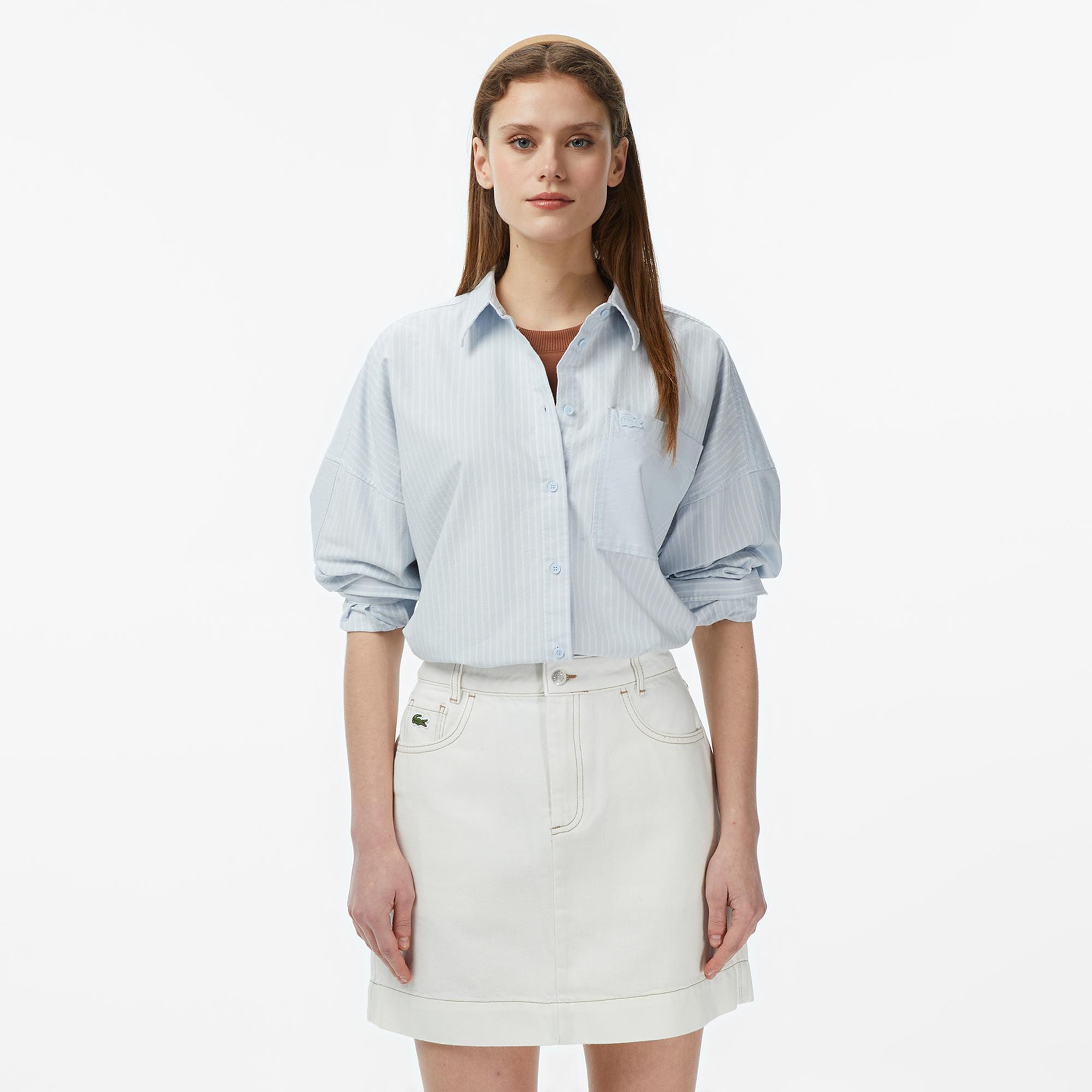 Lacoste Kadın Relaxed Fit Mavi Gömlek