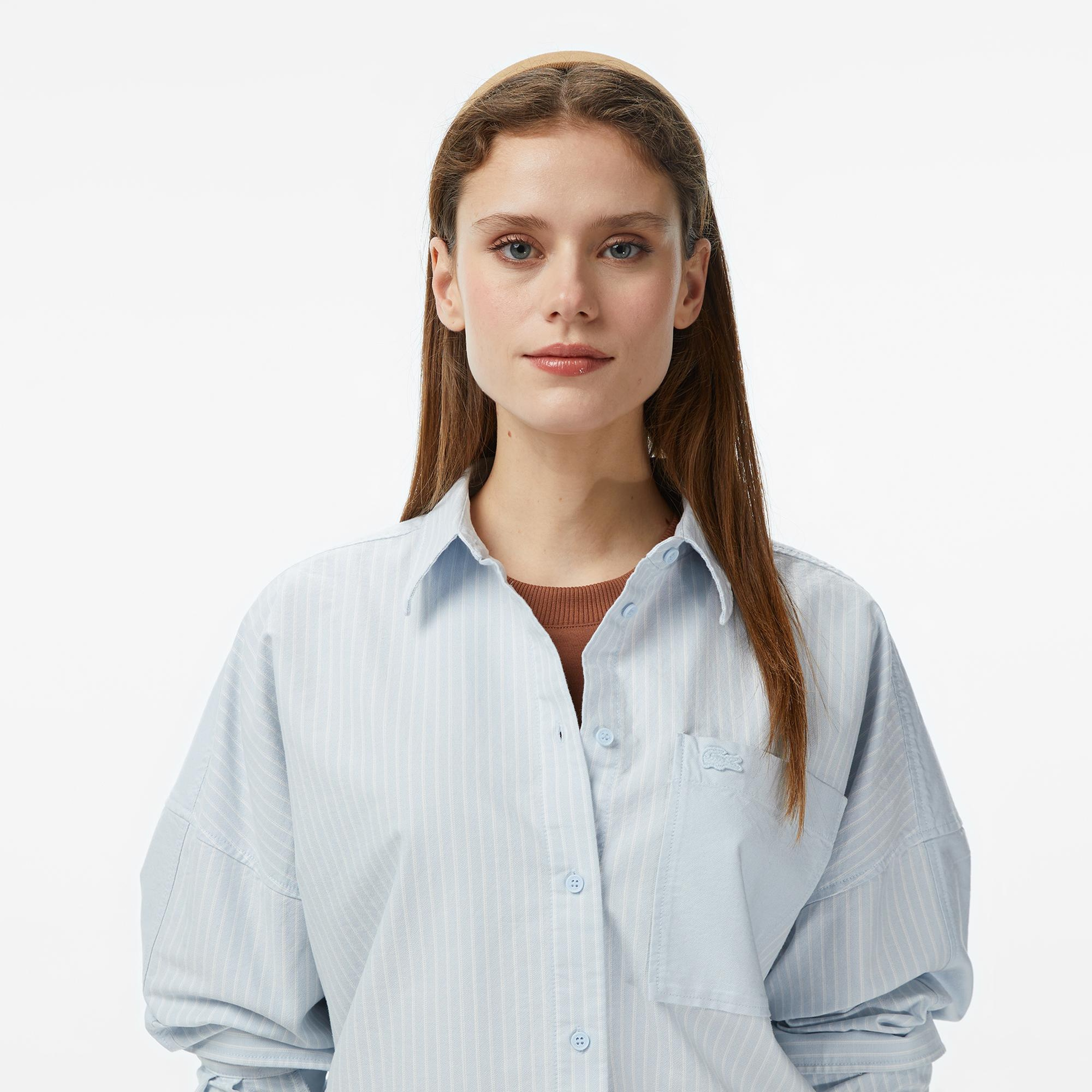 Lacoste Kadın Relaxed Fit Mavi Gömlek