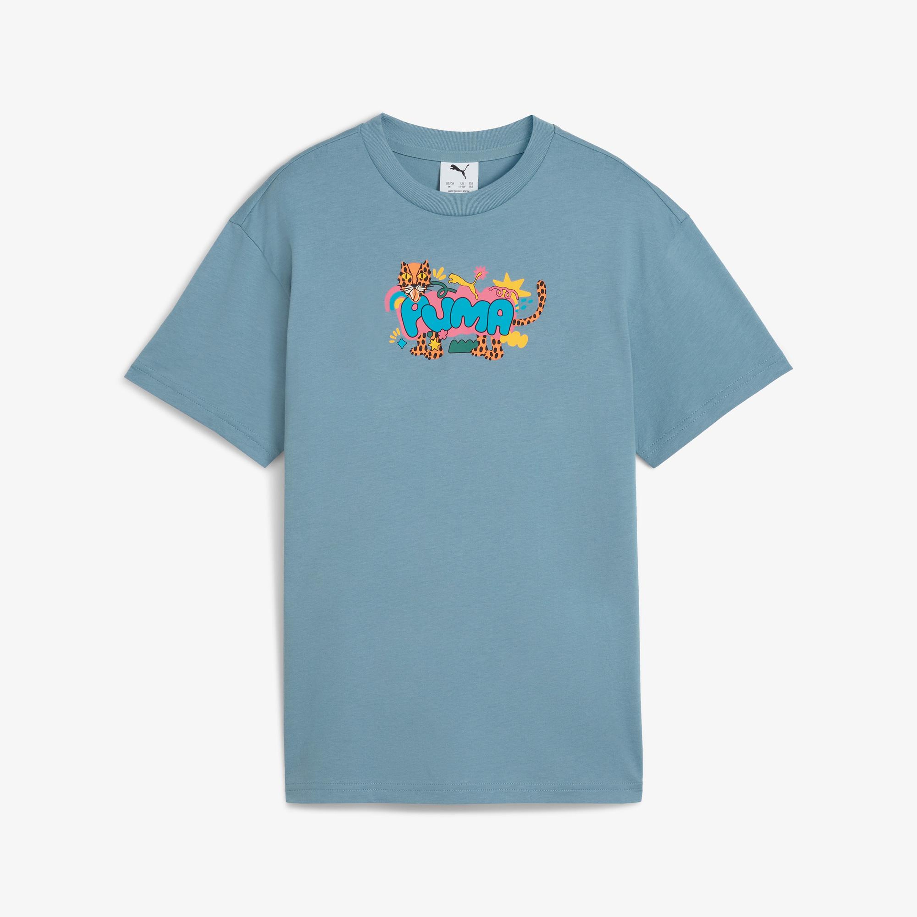 Puma Graphic Leopard Çocuk Mavi T-Shirt