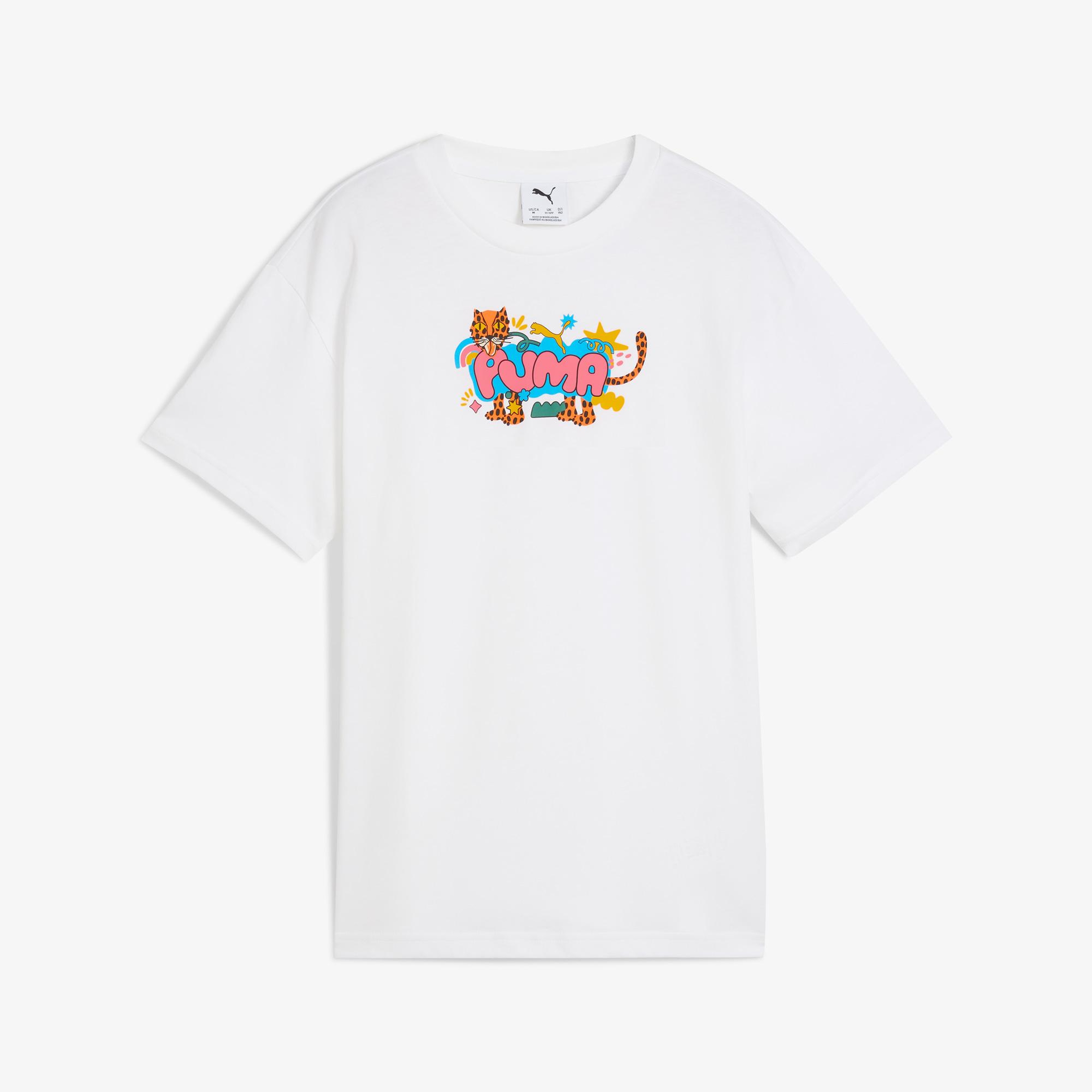 Puma Graphic Leopard Çocuk Beyaz T-Shirt