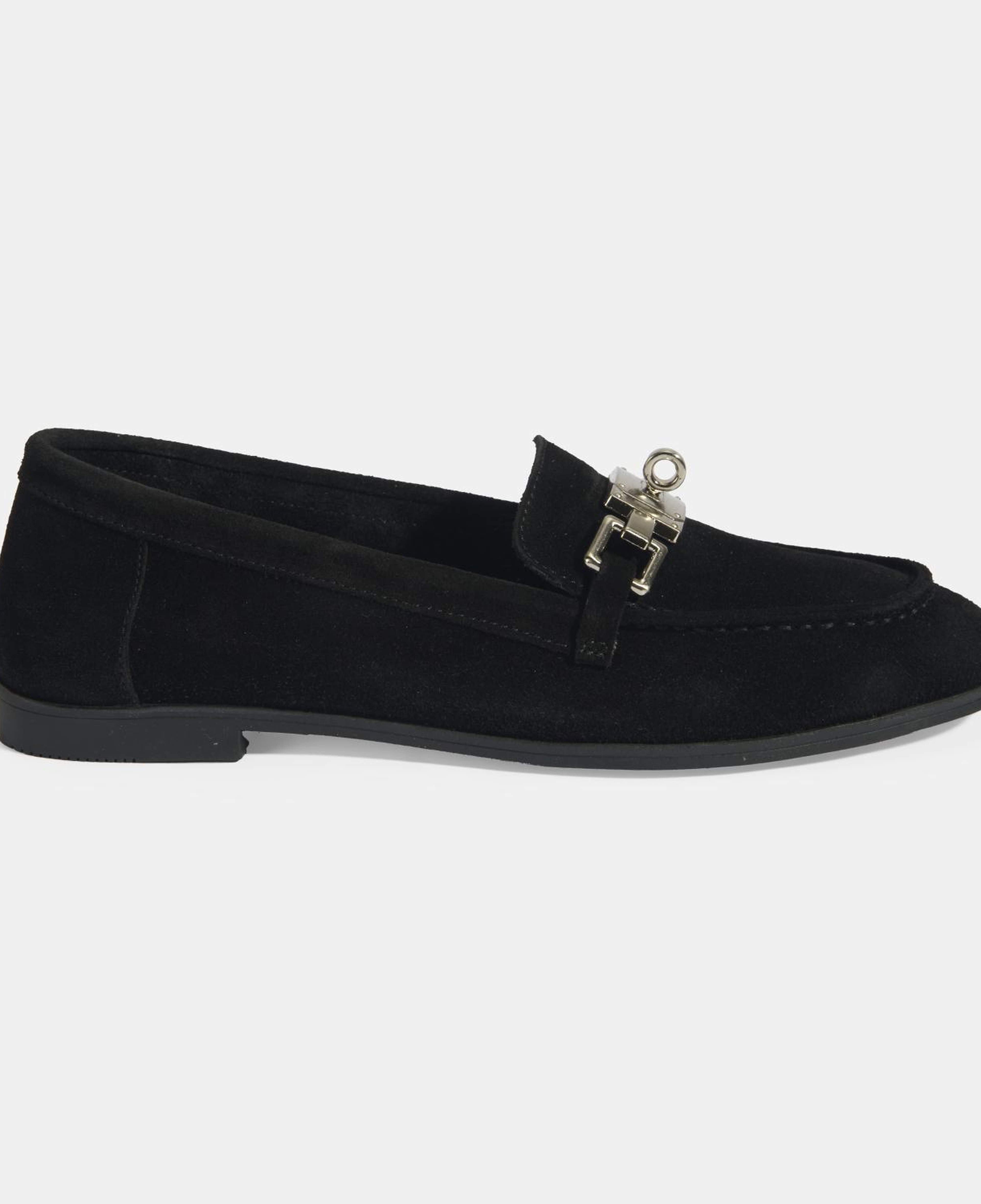 Kadın Siyah Kilit Aksesuarlı Slip-On Süet Loafer