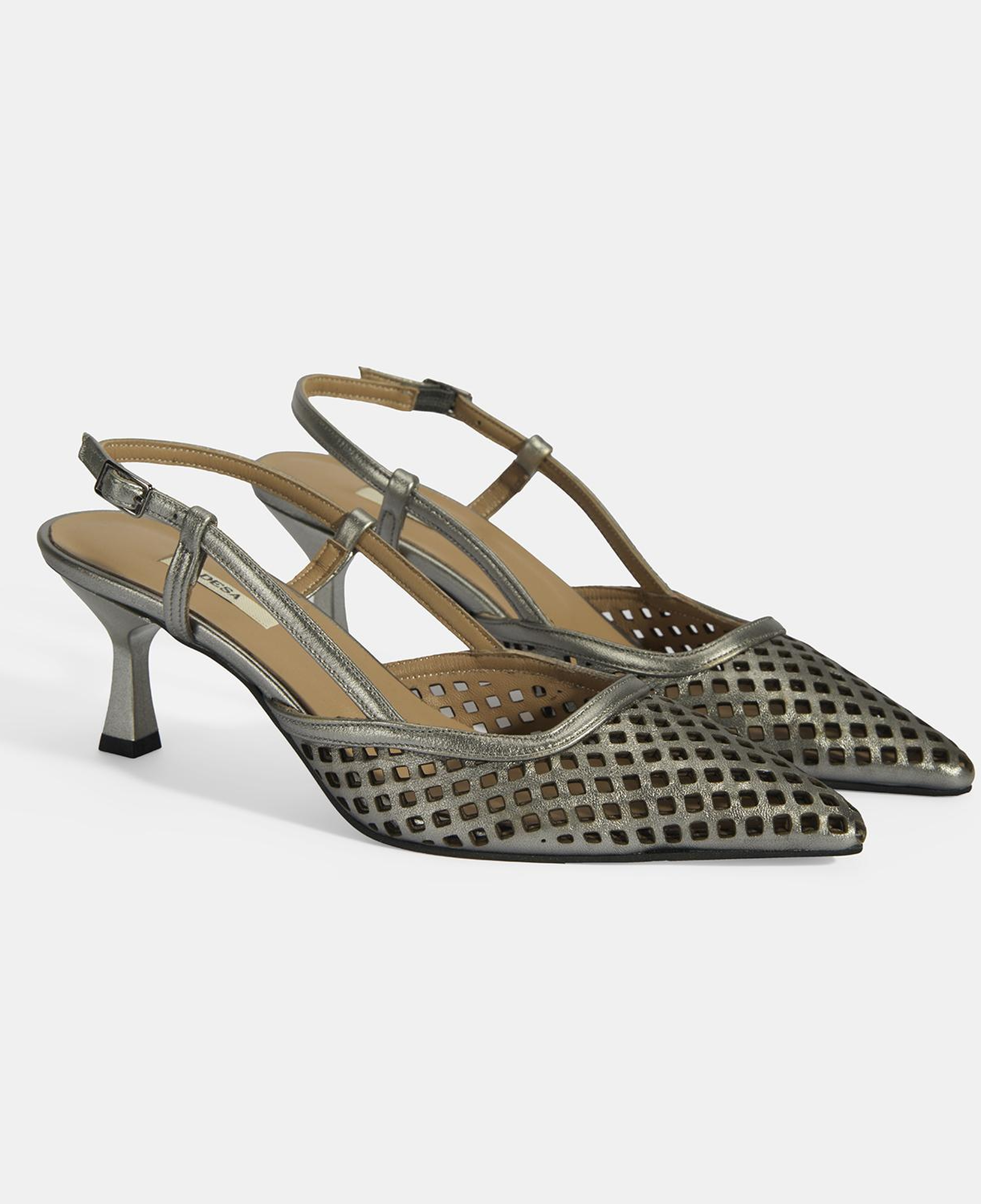 Kadın Perforeli Metalik Deri Slingback Ayakkabı