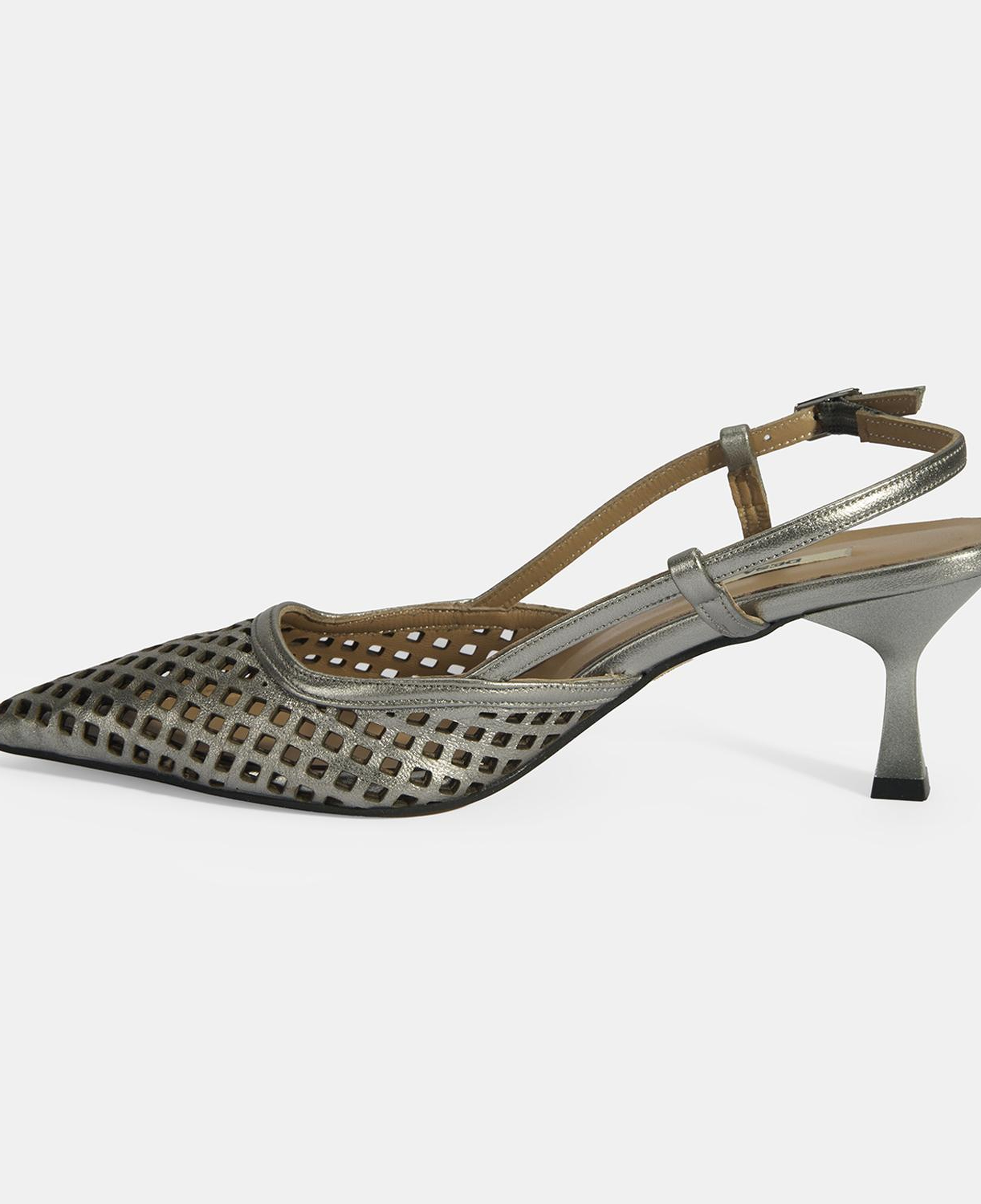 Kadın Perforeli Metalik Deri Slingback Ayakkabı