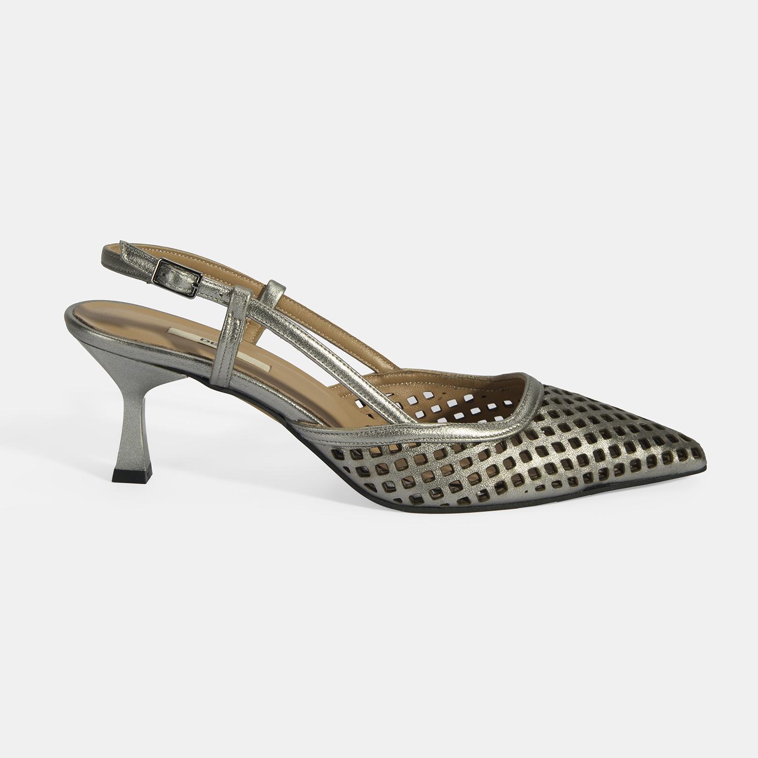 Kadın Perforeli Metalik Deri Slingback Ayakkabı