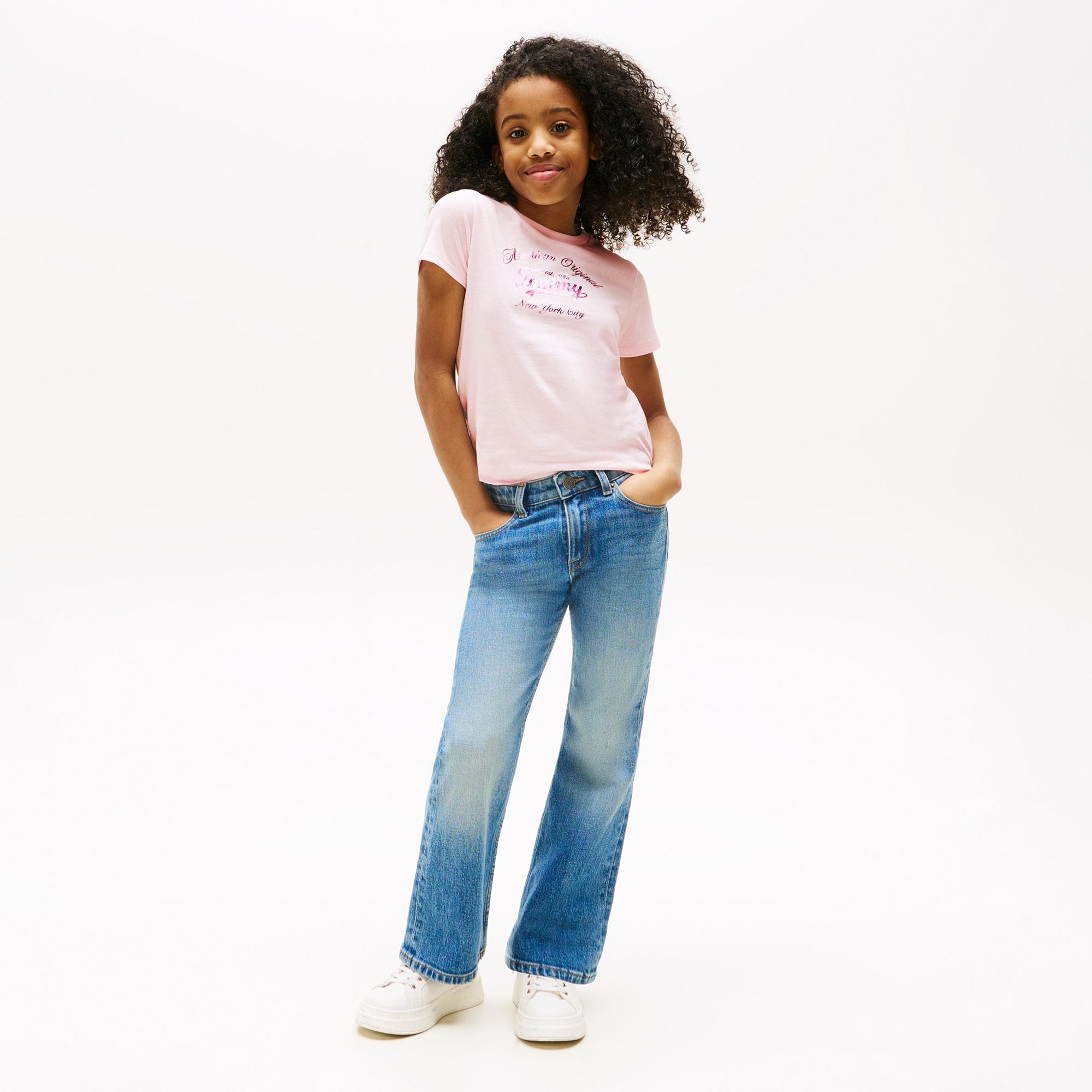 Tommy Hilfiger Metallic Script Çocuk Pembe T-Shirt