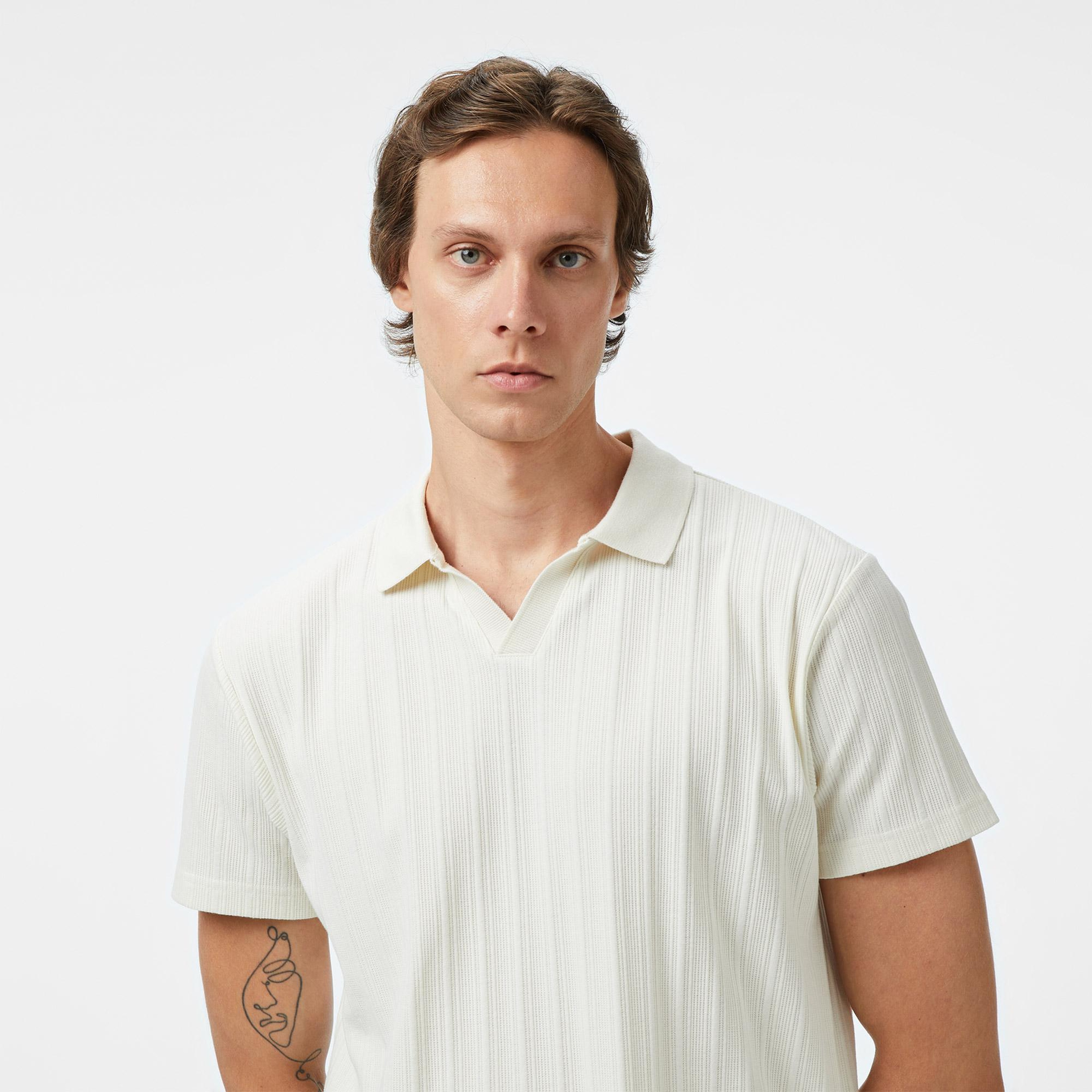 Nautica Erkek Krem Rengi Classic Fit Polo Yaka T-Shirt