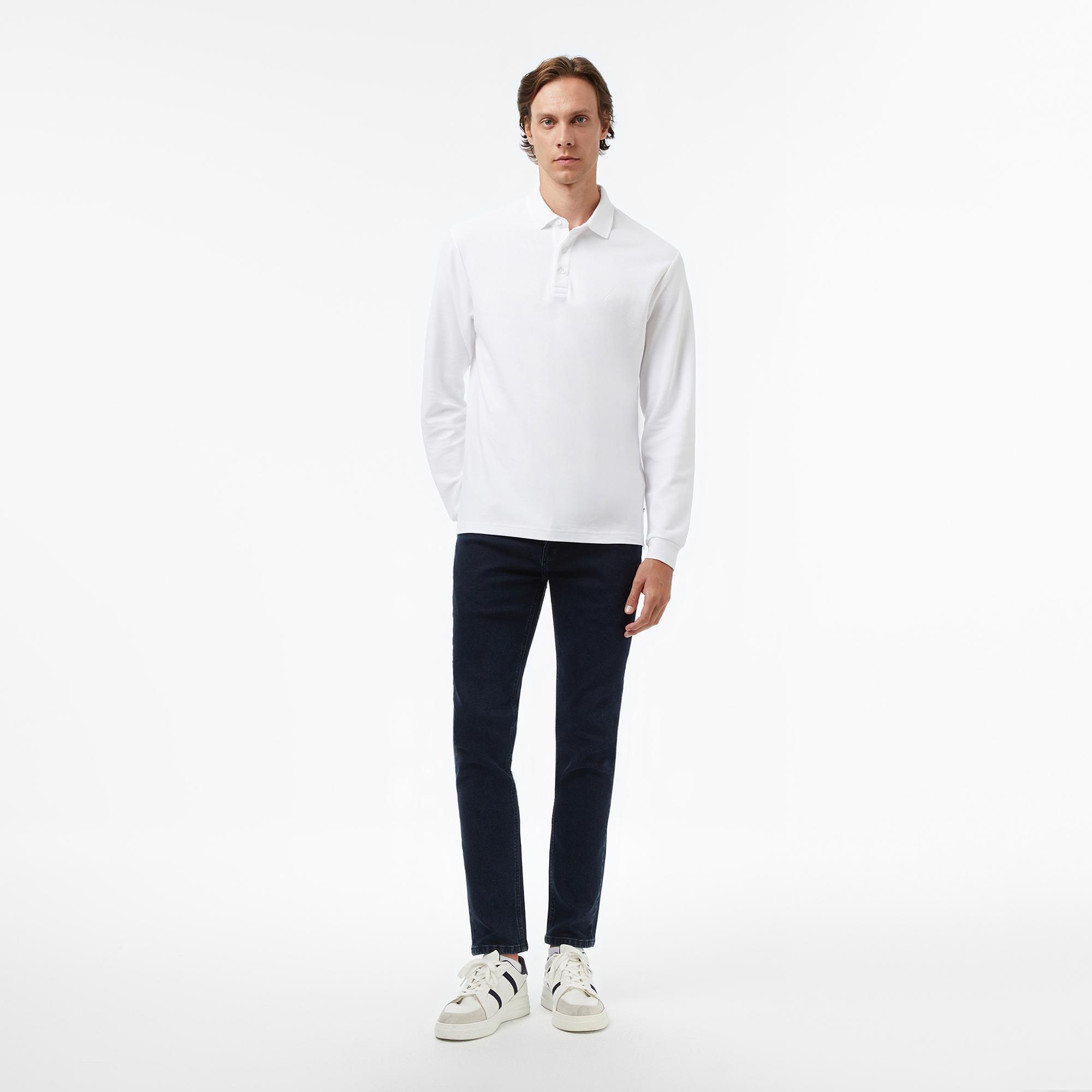 Nautica Erkek Beyaz Classic Fit Uzun Kollu Polo Yaka T-Shirt