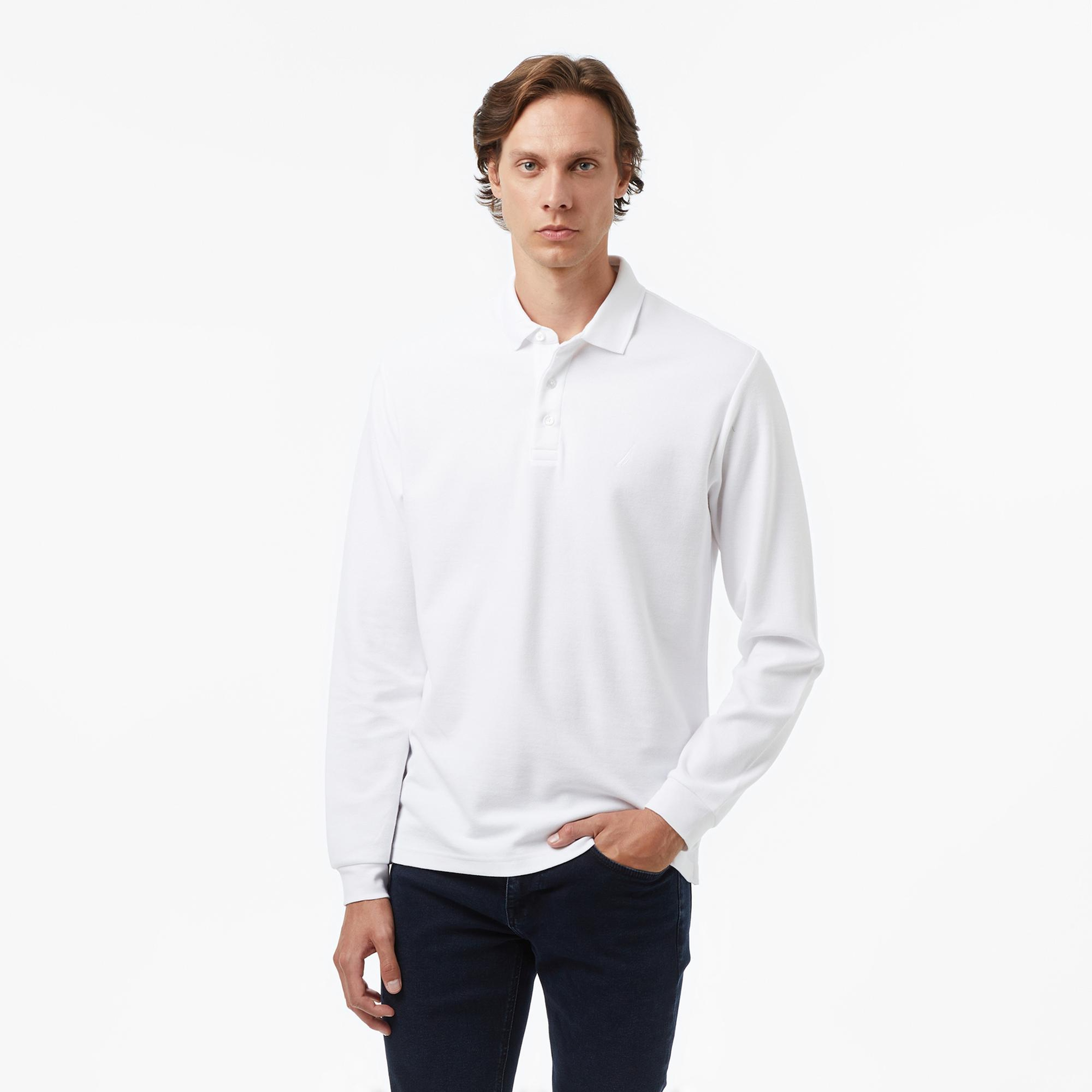 Nautica Erkek Beyaz Classic Fit Uzun Kollu Polo Yaka T-Shirt