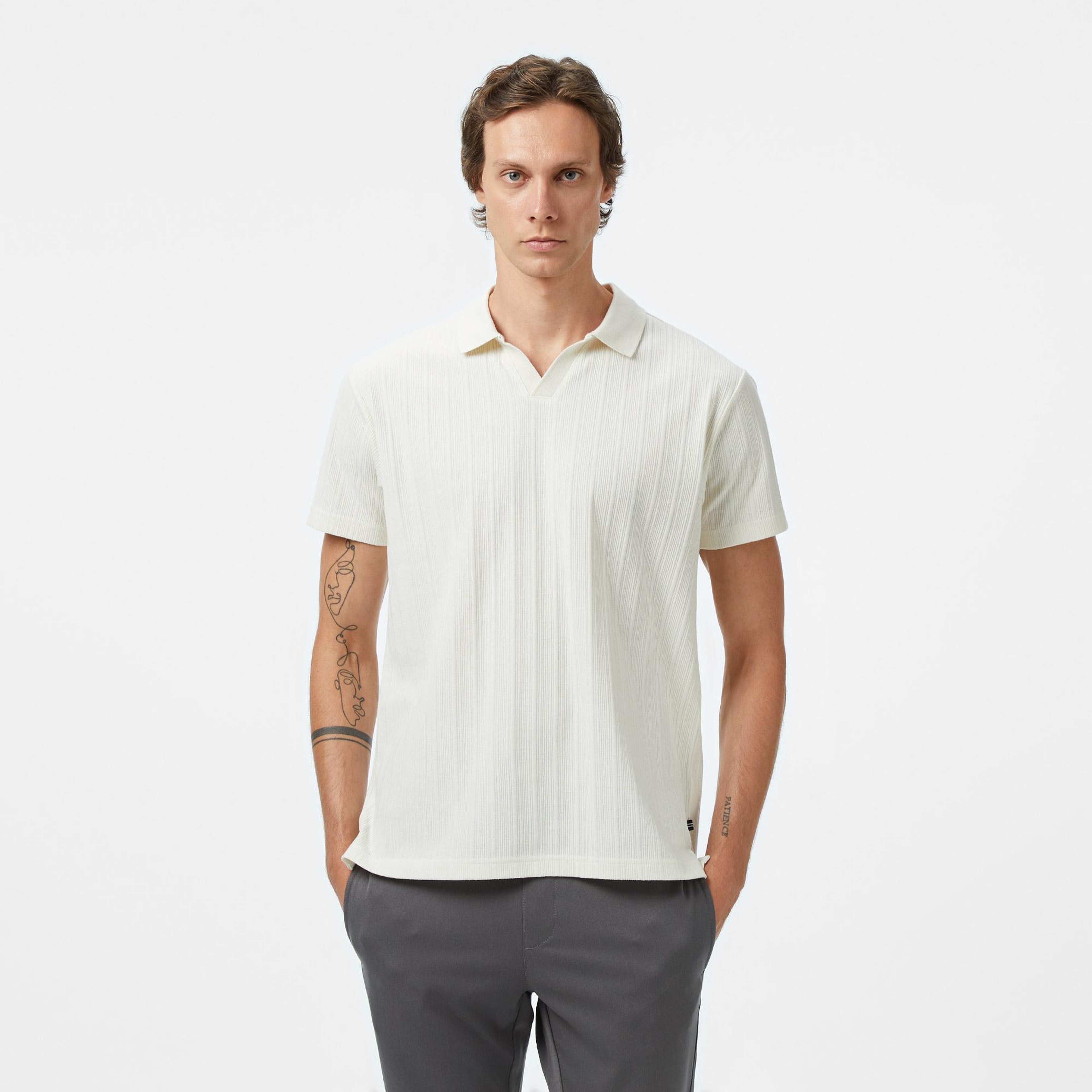 Nautica Erkek Krem Rengi Classic Fit Polo Yaka T-Shirt