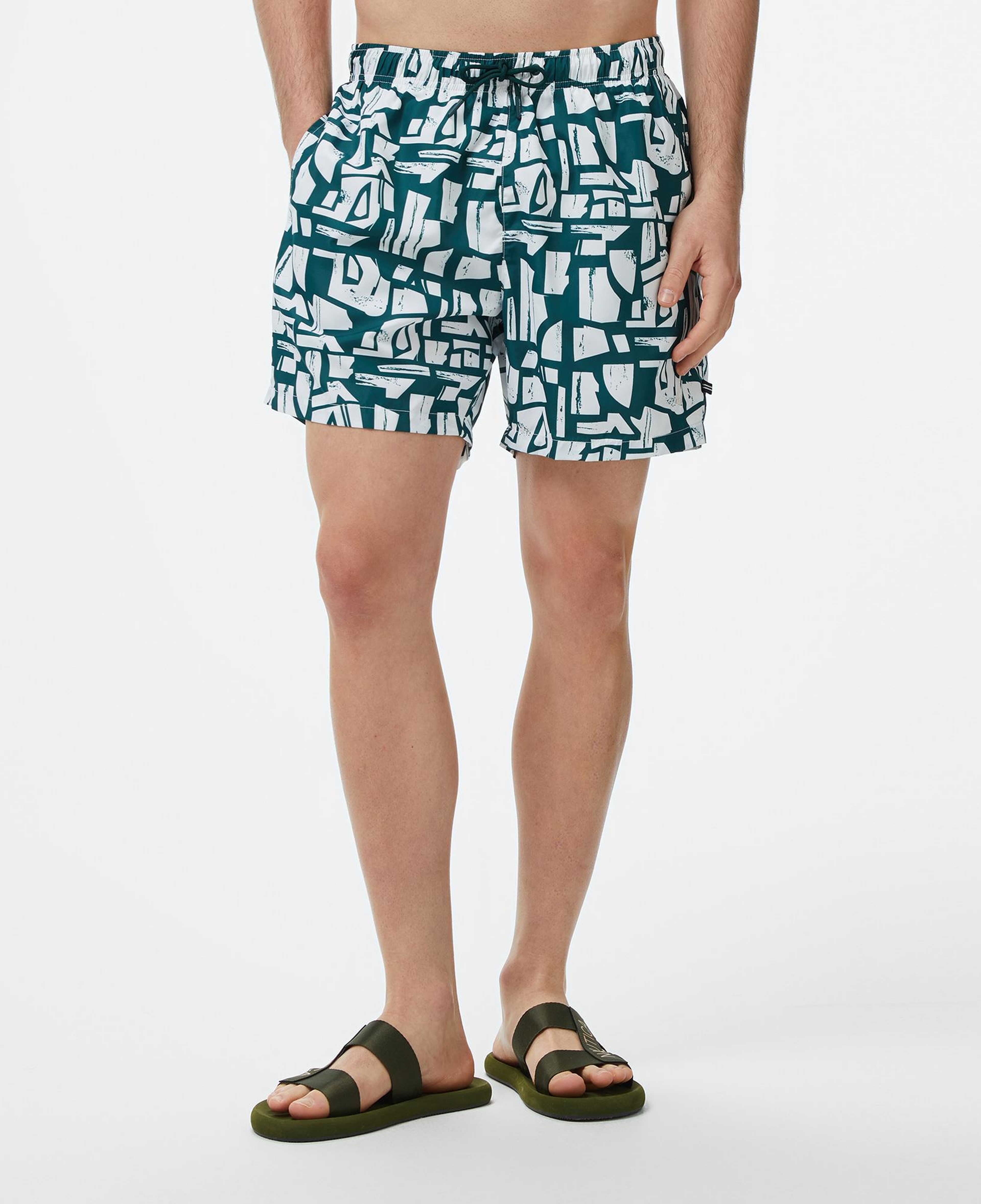 Nautica Erkek Yeşil Regular Fit Desenli Deniz Şortu