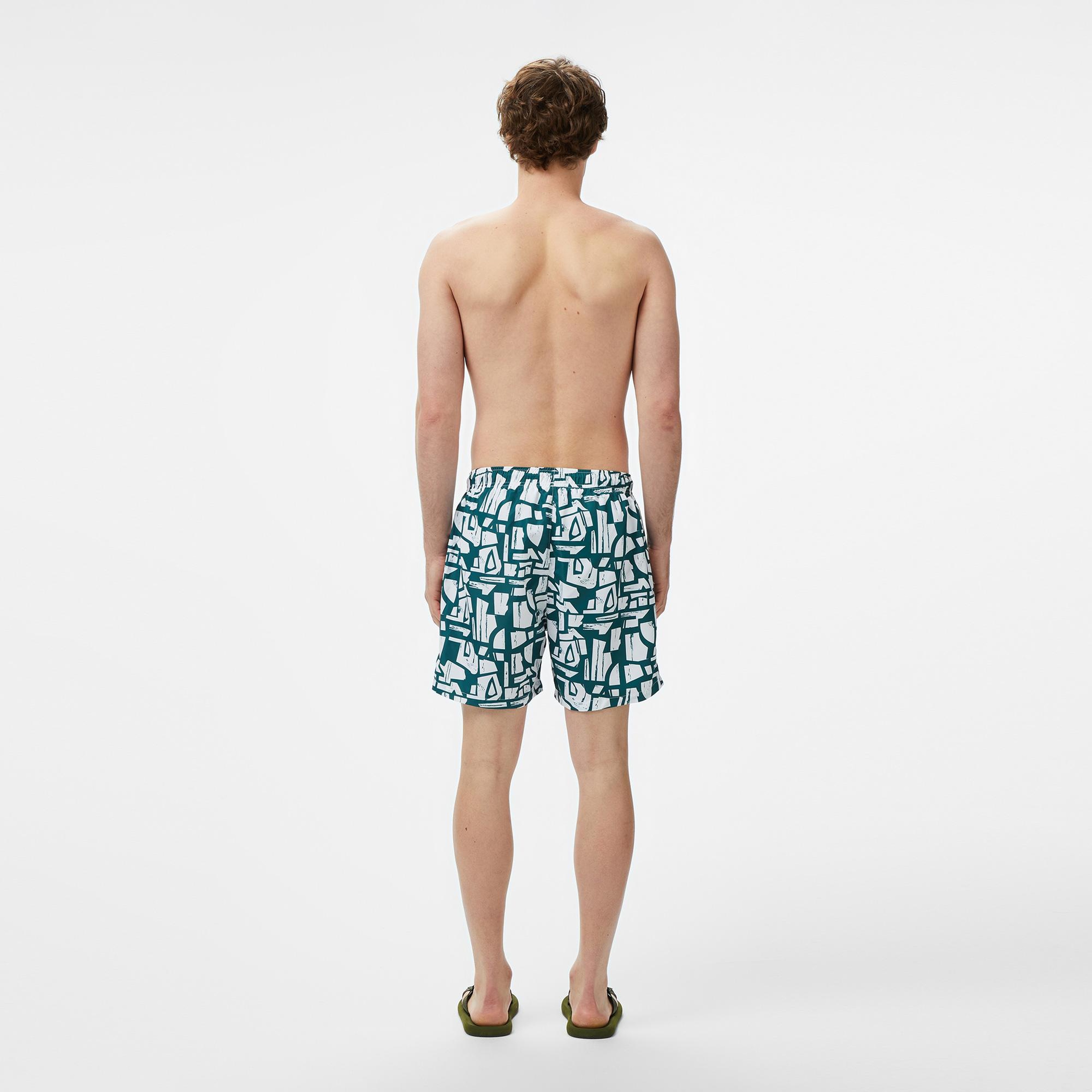 Nautica Erkek Yeşil Regular Fit Desenli Deniz Şortu