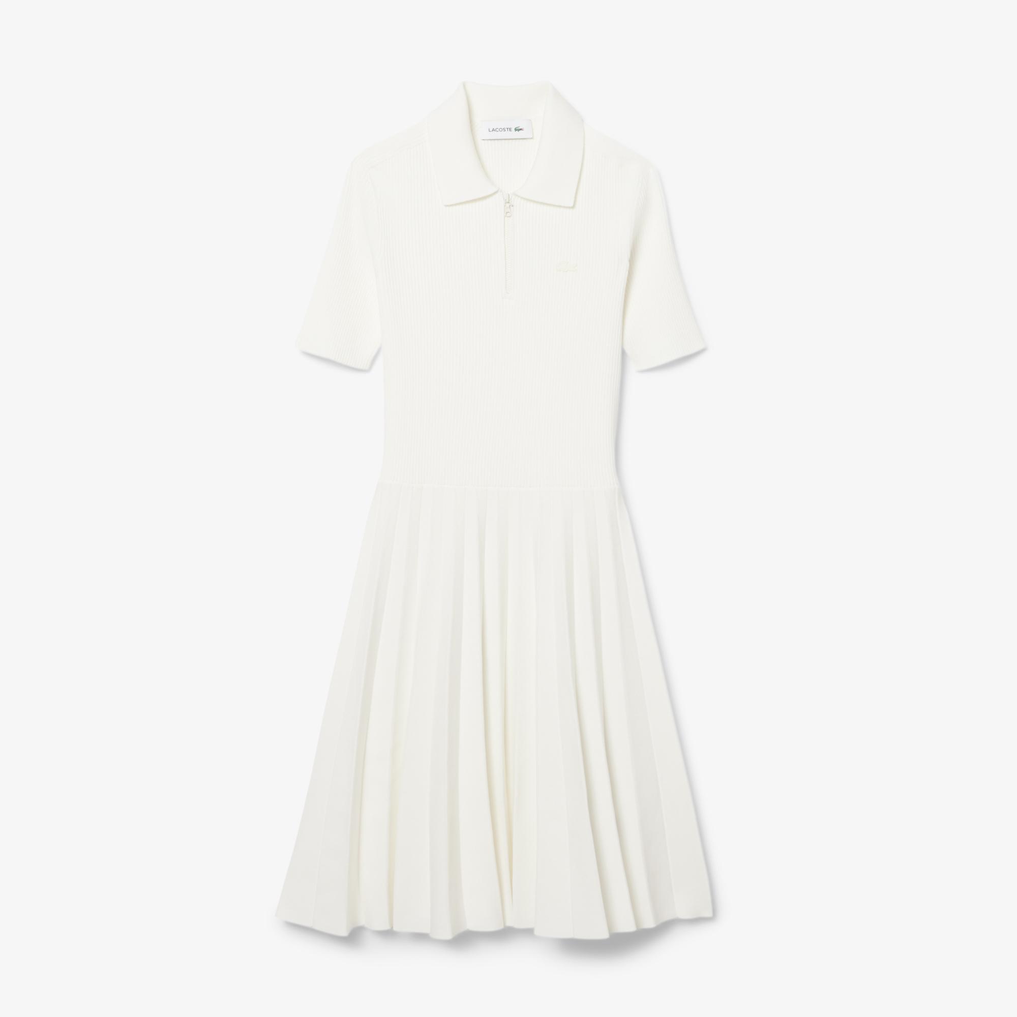 Lacoste Kadın Relaxed Fit Kısa Kollu Polo Yaka Beyaz Elbise