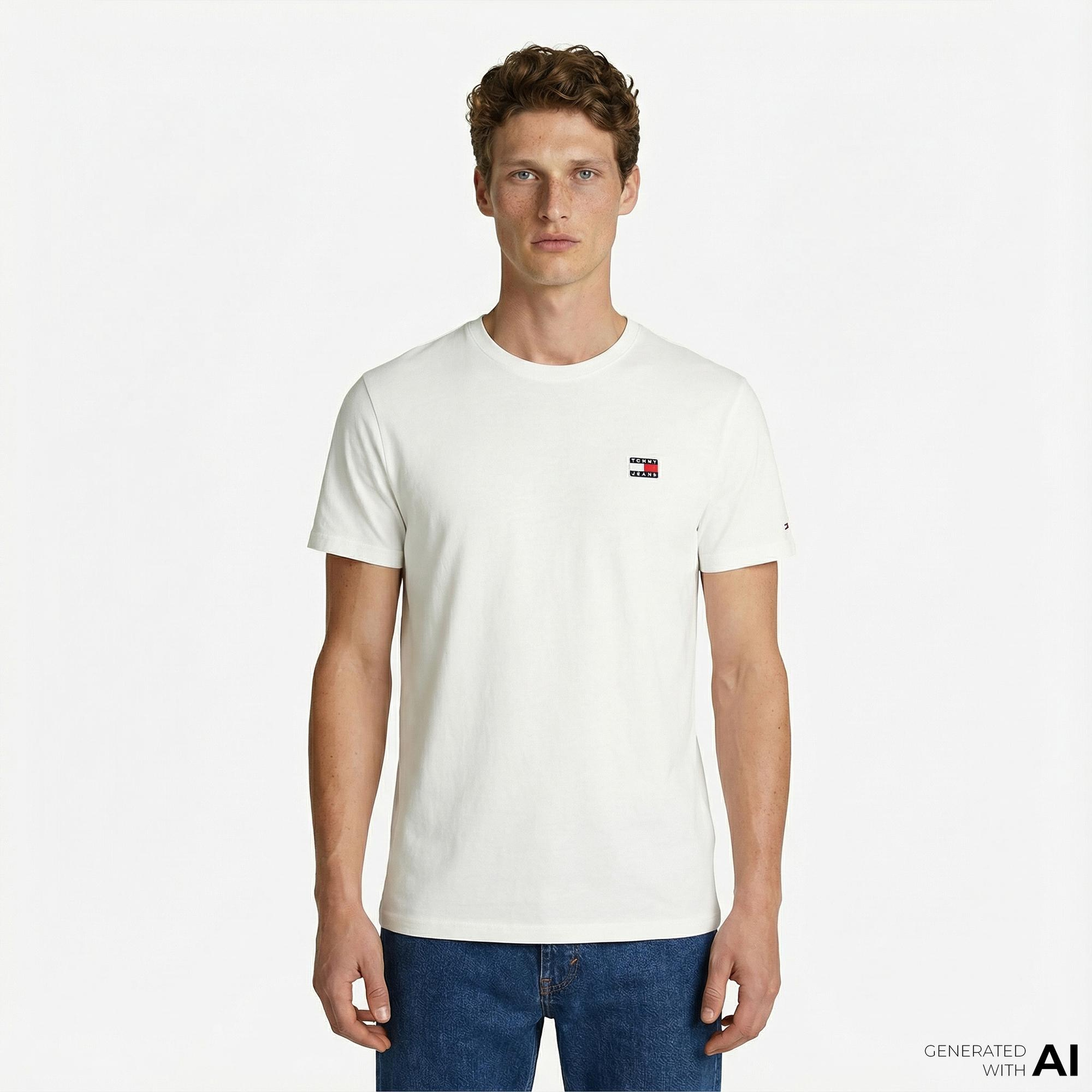 Tommy Hilfiger Badge Erkek Beyaz T-Shirt
