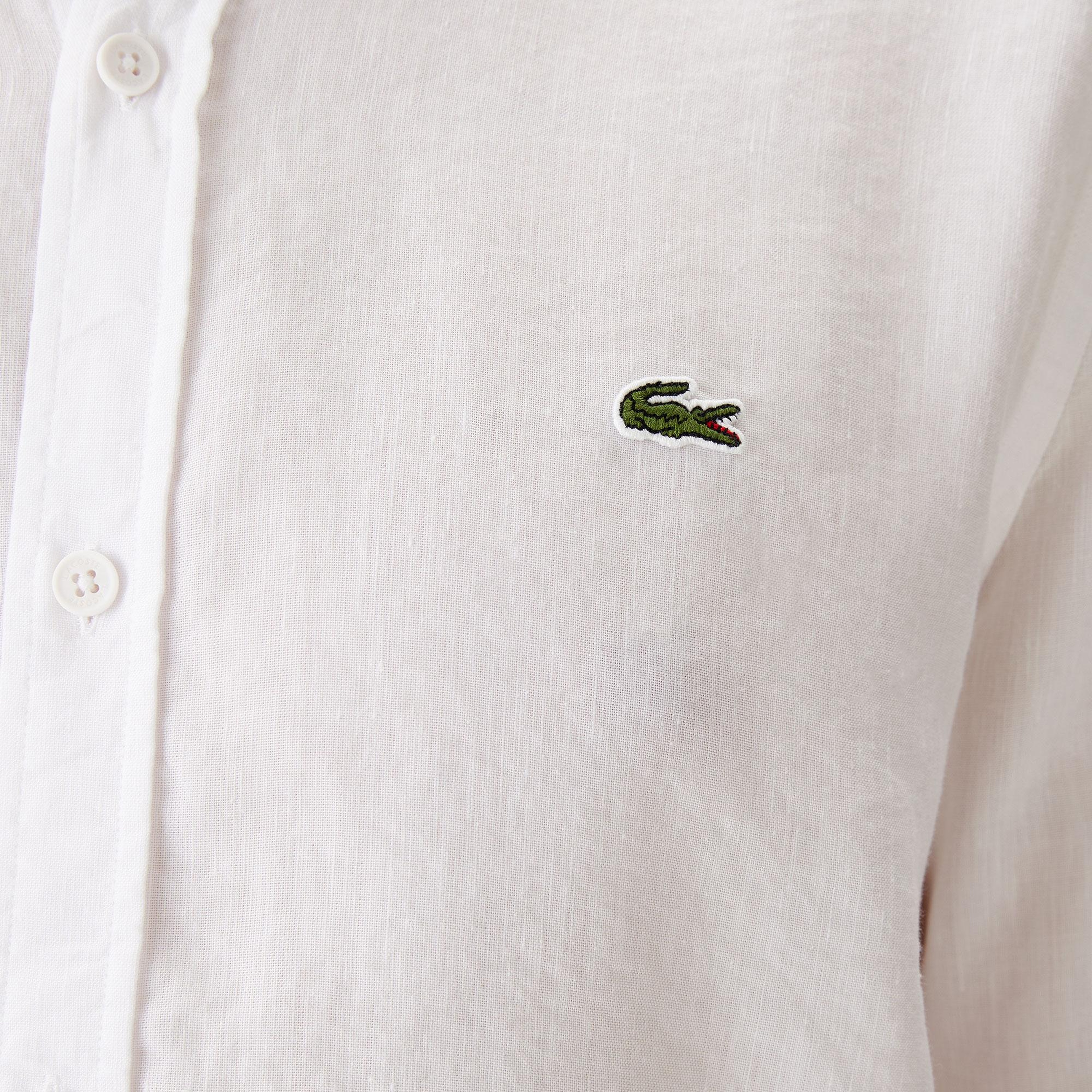 Lacoste Erkek Slim Fit Keten Beyaz Gömlek