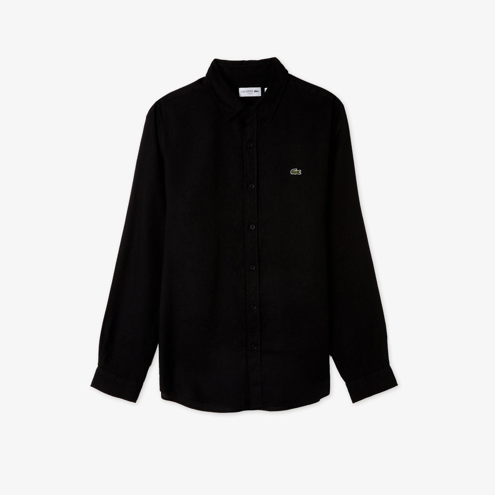 Lacoste Erkek Slim Fit Keten Siyah Gömlek