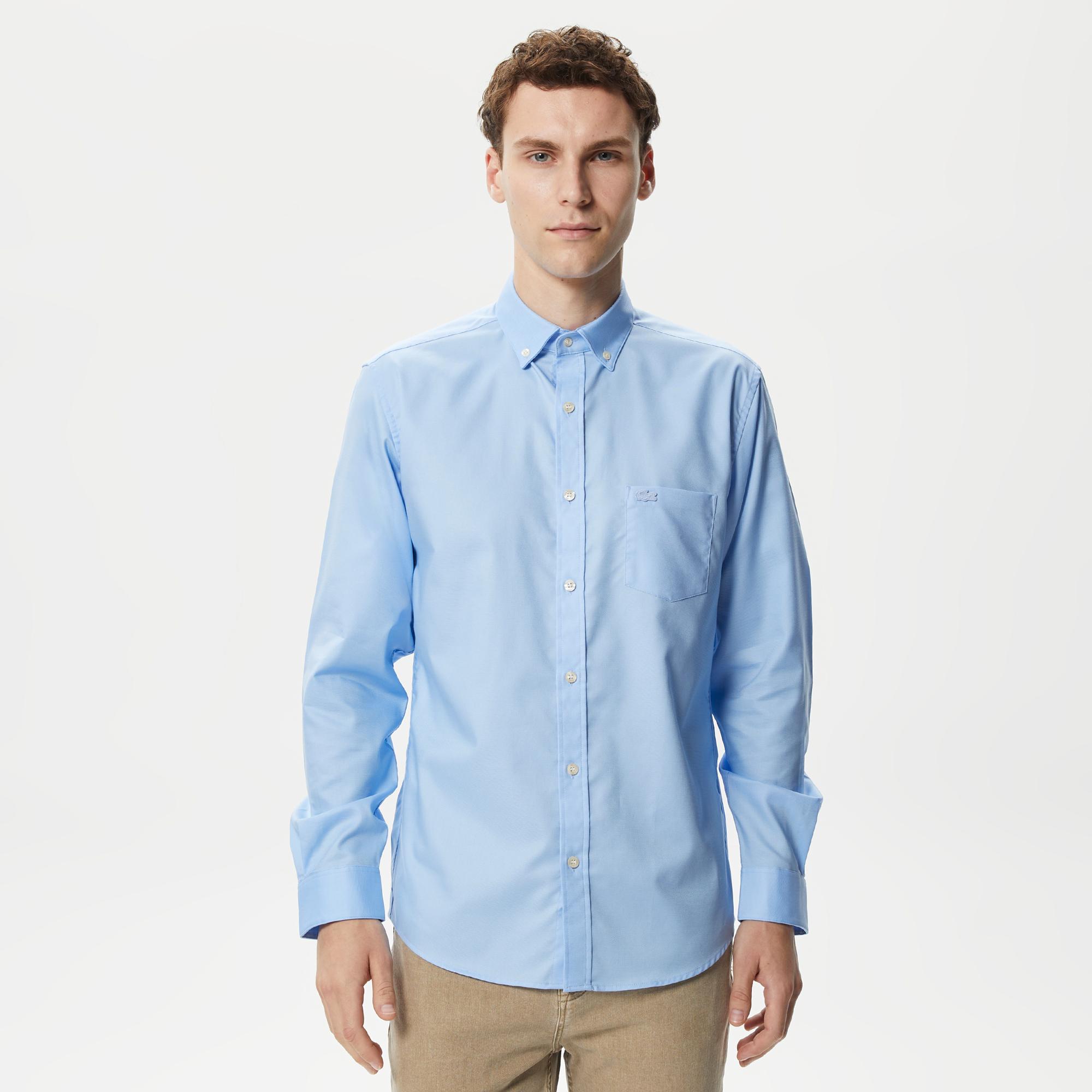 Lacoste Erkek Regular Fit Düğmeli Yaka Mavi Gömlek