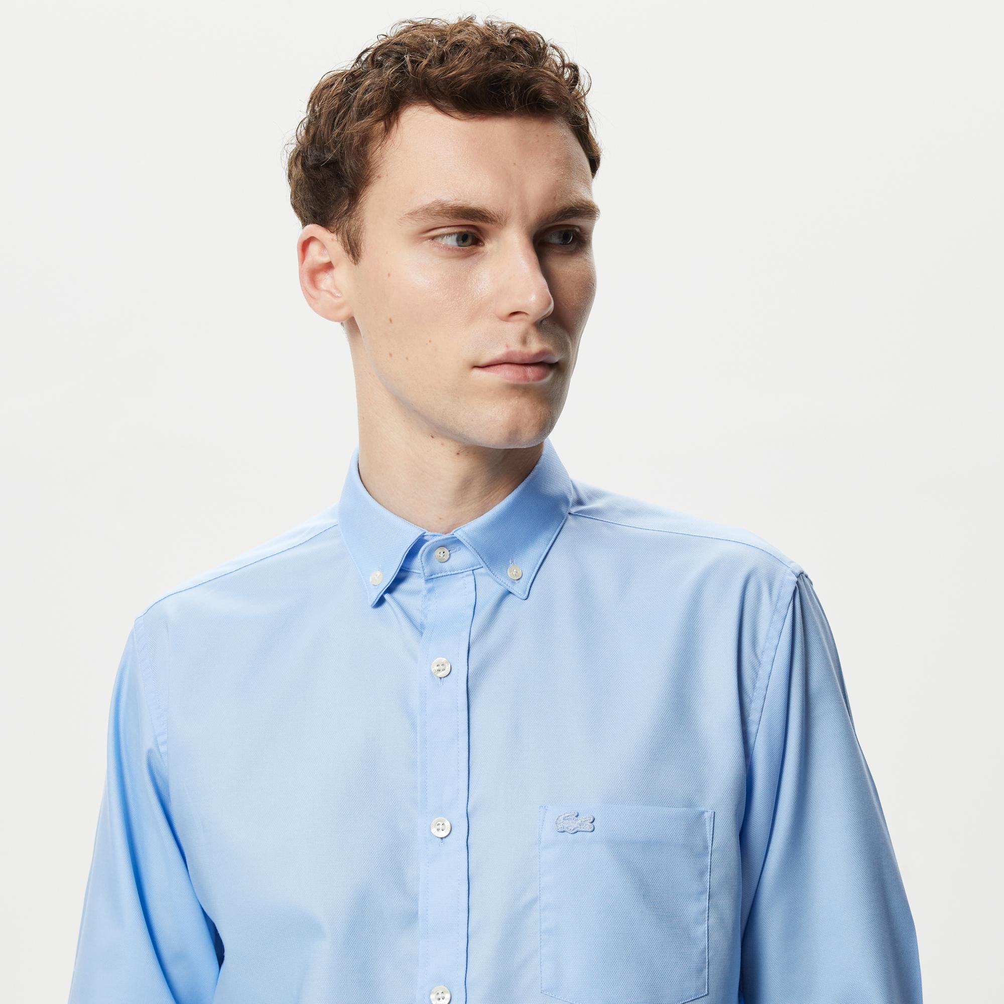 Lacoste Erkek Regular Fit Düğmeli Yaka Mavi Gömlek