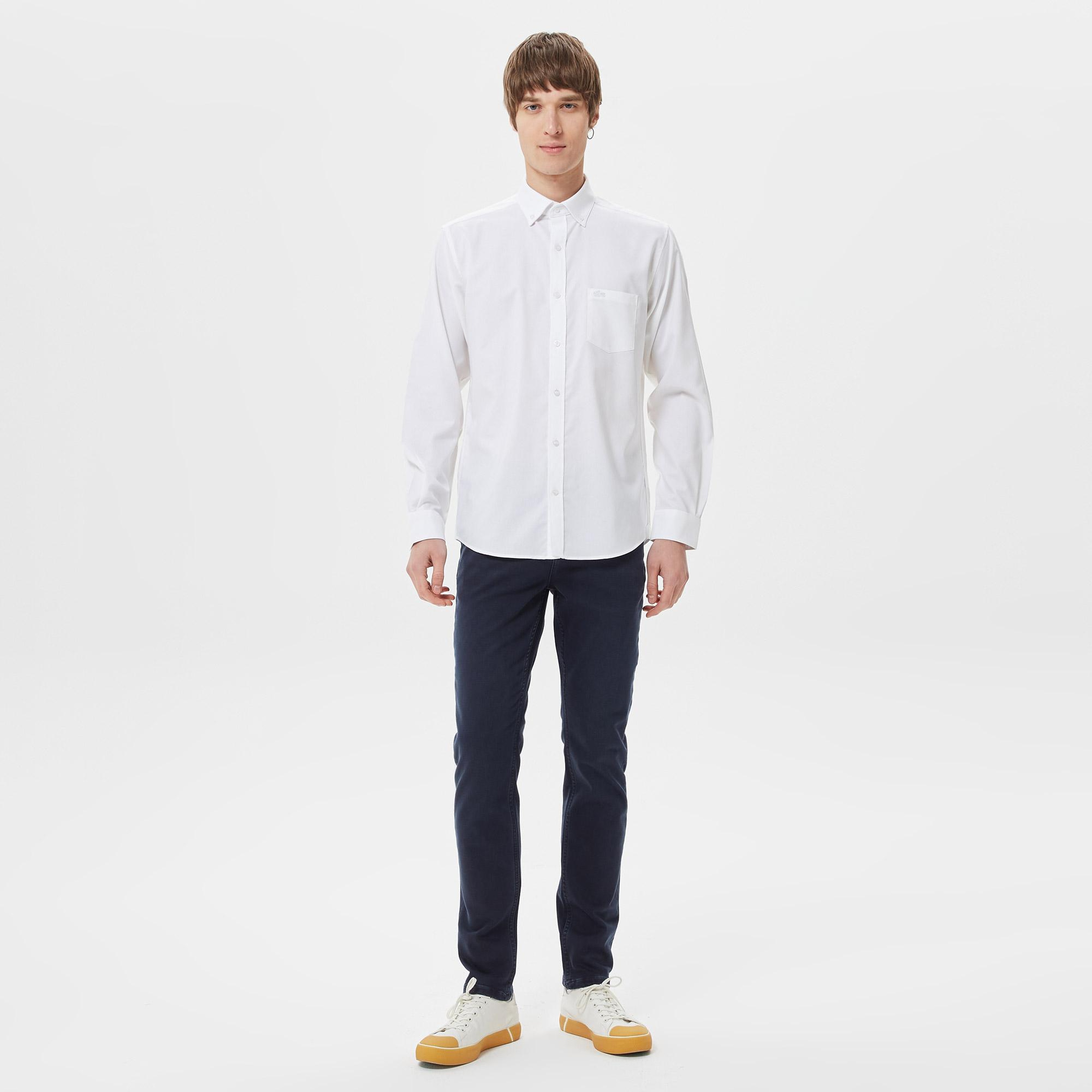 Lacoste Erkek Regular Fit Düğmeli Yaka Beyaz Gömlek