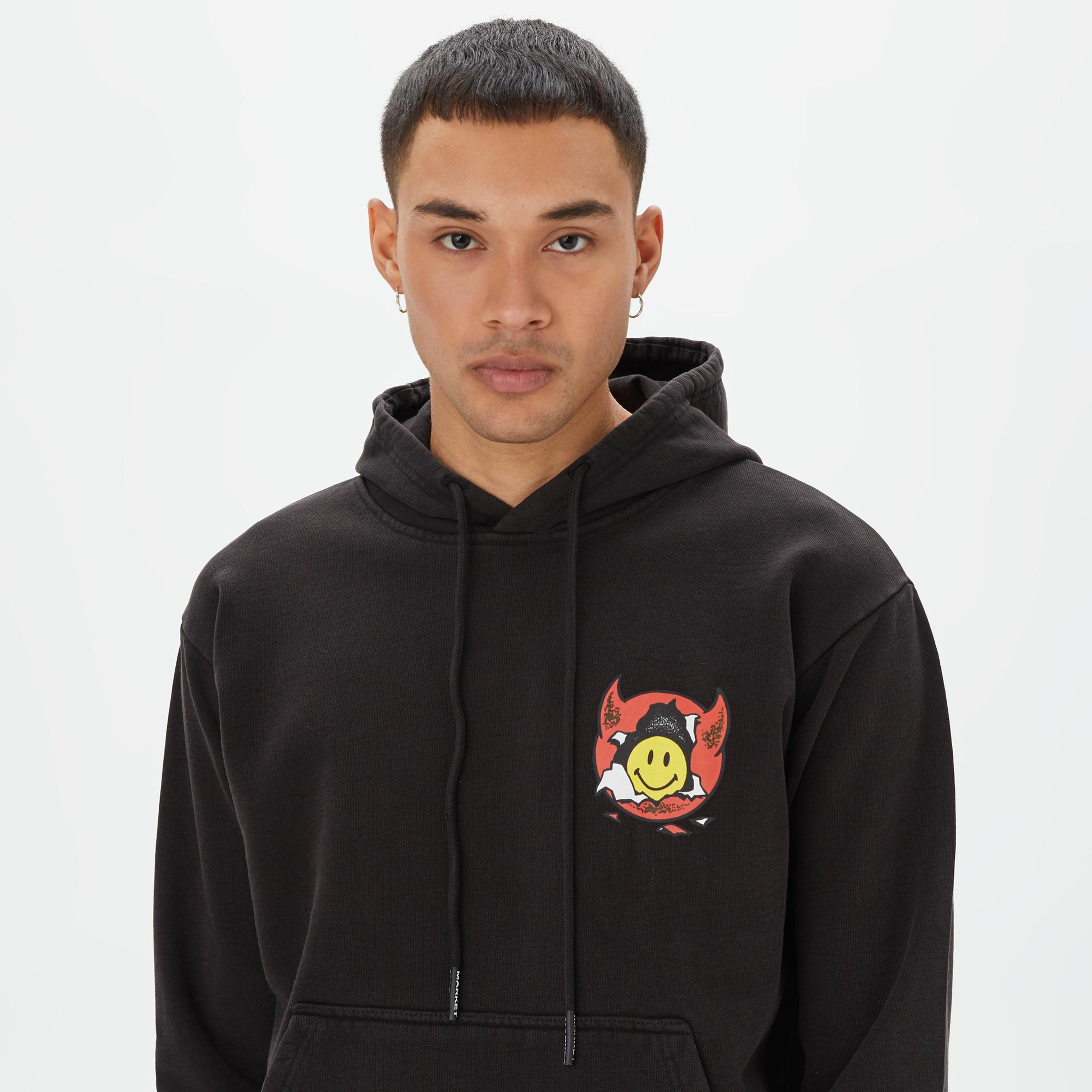 Market Smiley Inner Peace Pullover Hoodie Erkek Siyah Sweatshirt