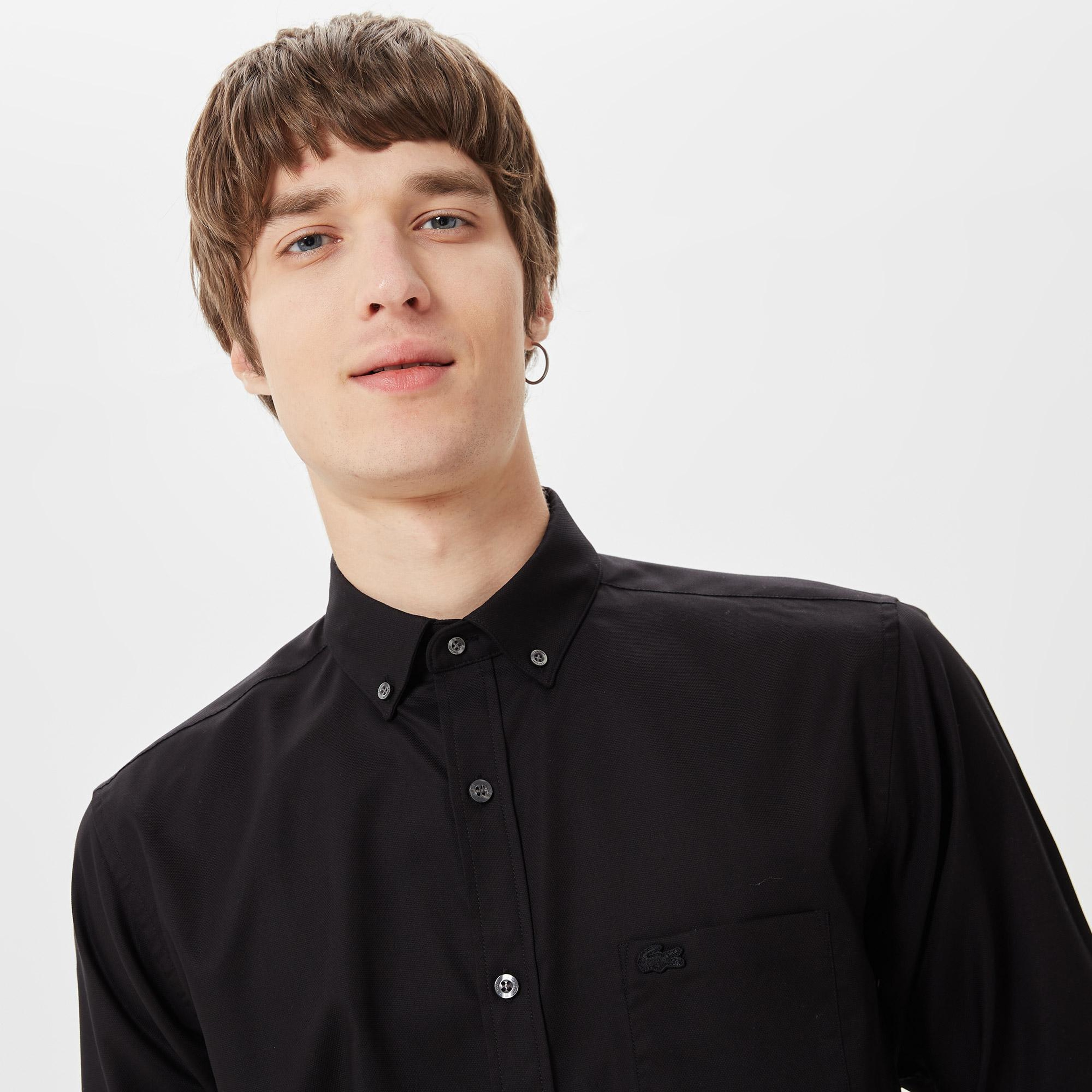 Lacoste Erkek Regular Fit Düğmeli Yaka Siyah Gömlek