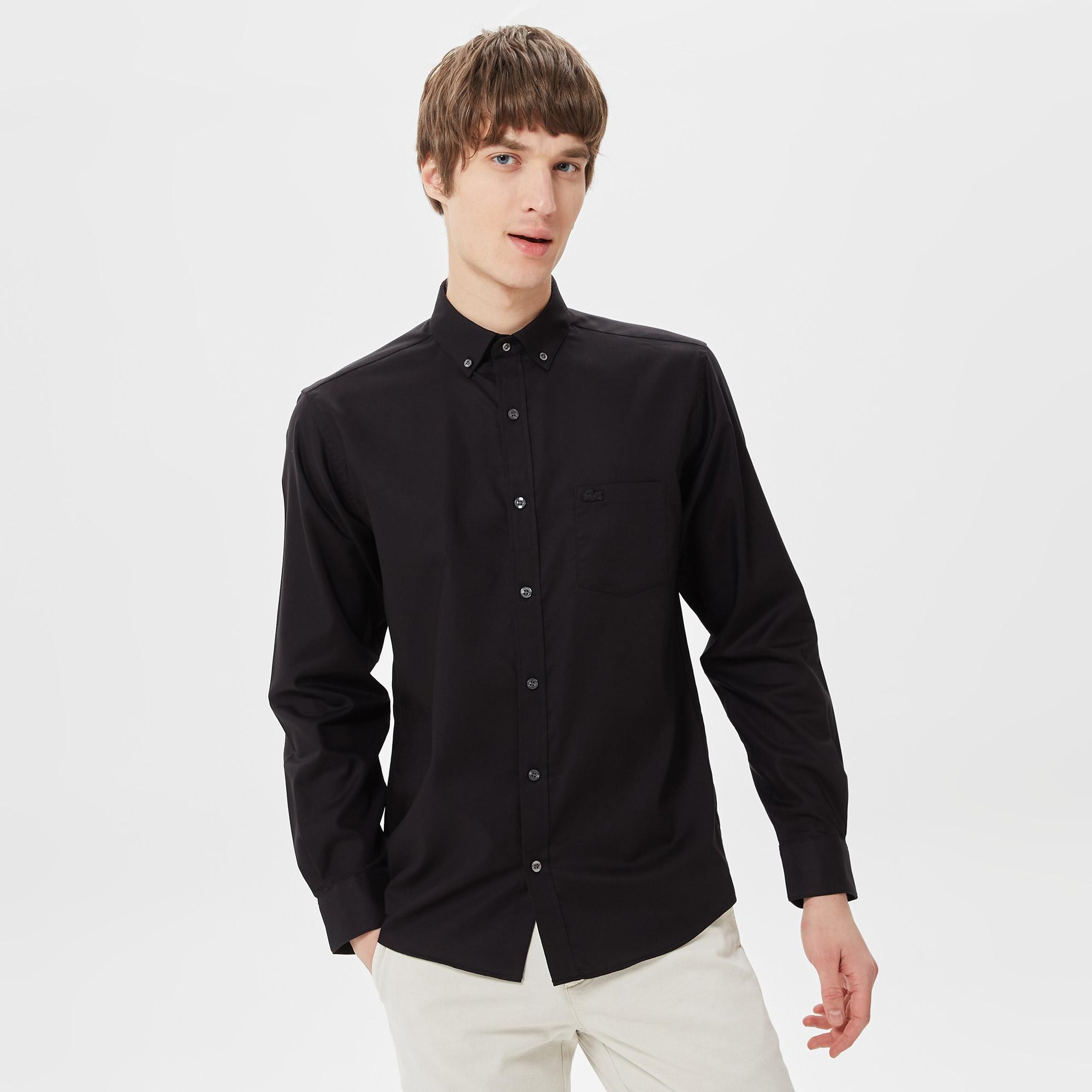 Lacoste Erkek Regular Fit Düğmeli Yaka Siyah Gömlek