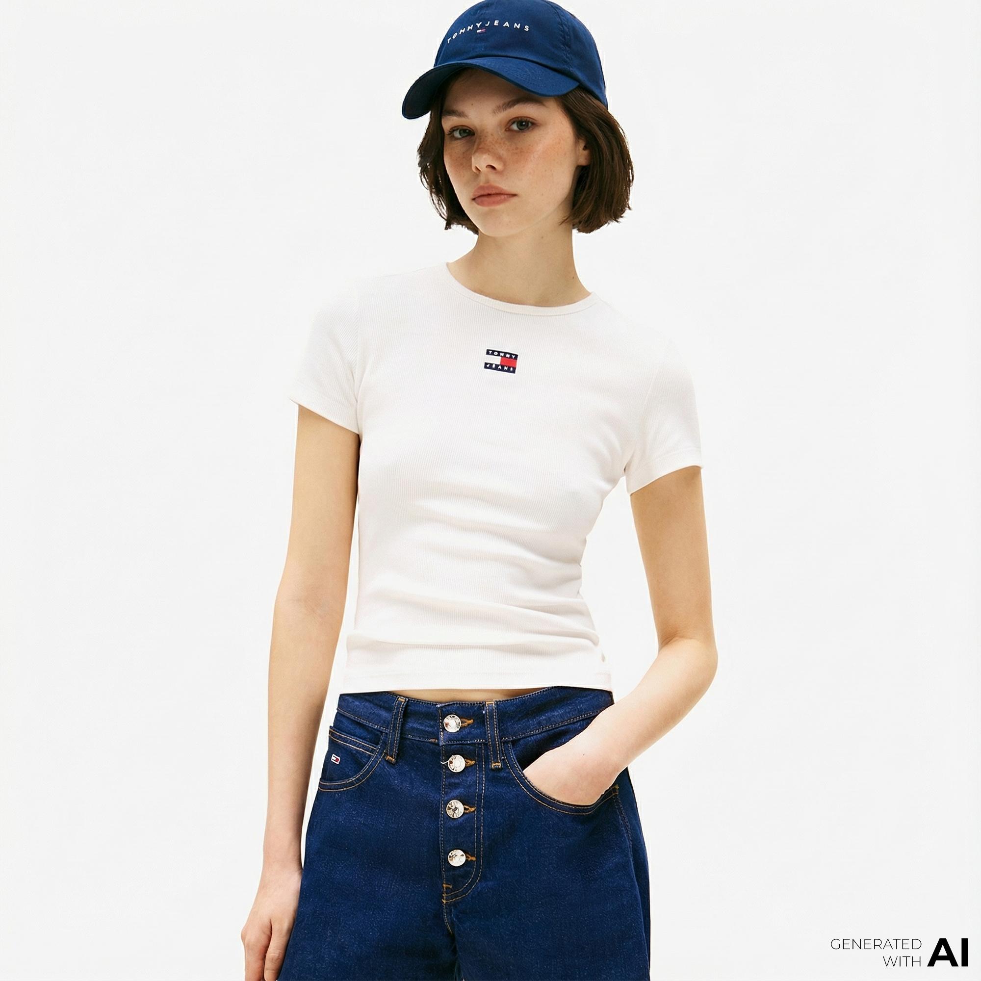 Tommy Hilfiger Badge Kadın Beyaz T-Shirt